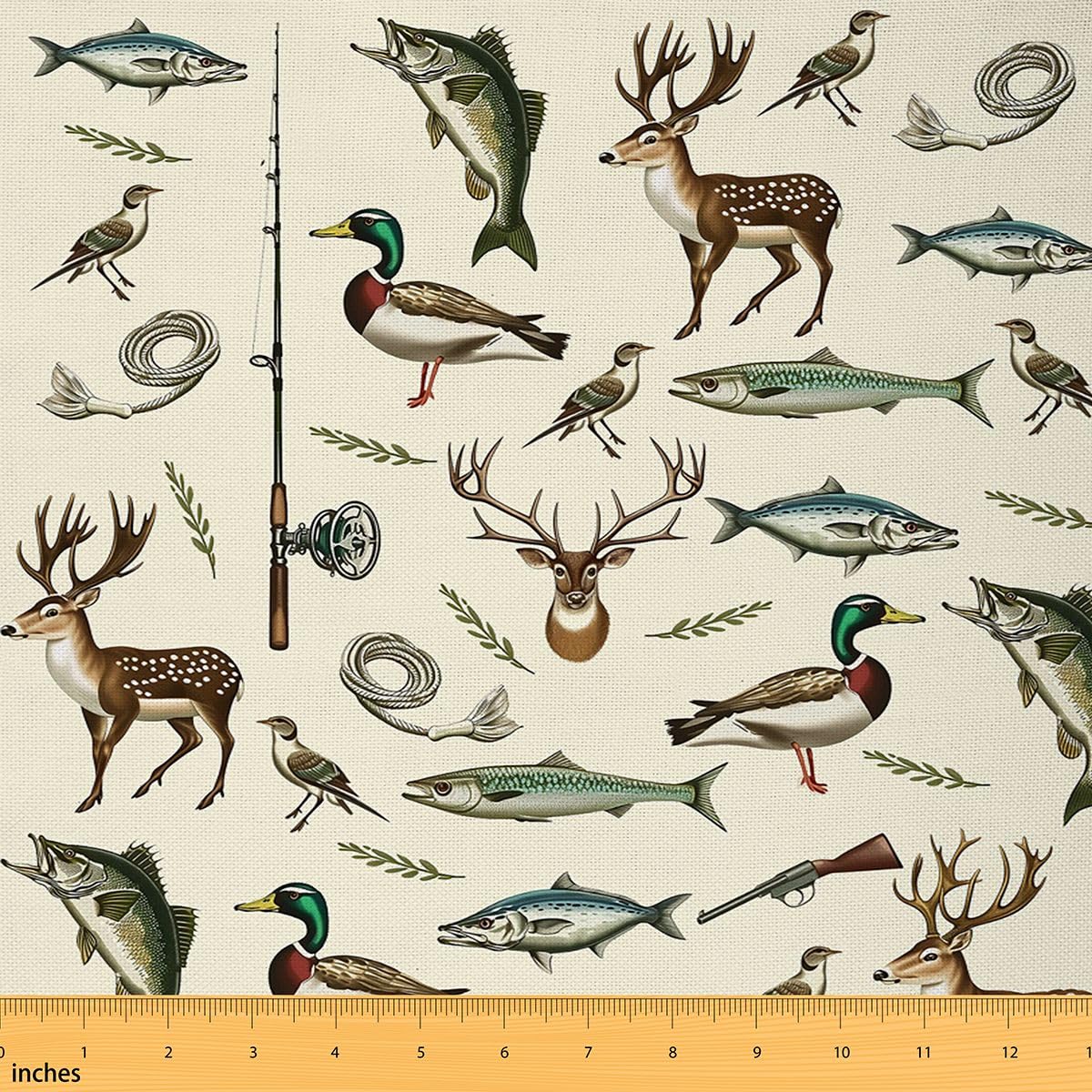 Homemissing Caccia E Pesca Tessuto 460x150cm Caccia Al Cervo Tessuti Big Bass Pike Fish Decorazione All ' Aperto Impermeabile Per Progetti Di Cucitura Fai Da Te Cabina Rustica Casa Del Lago