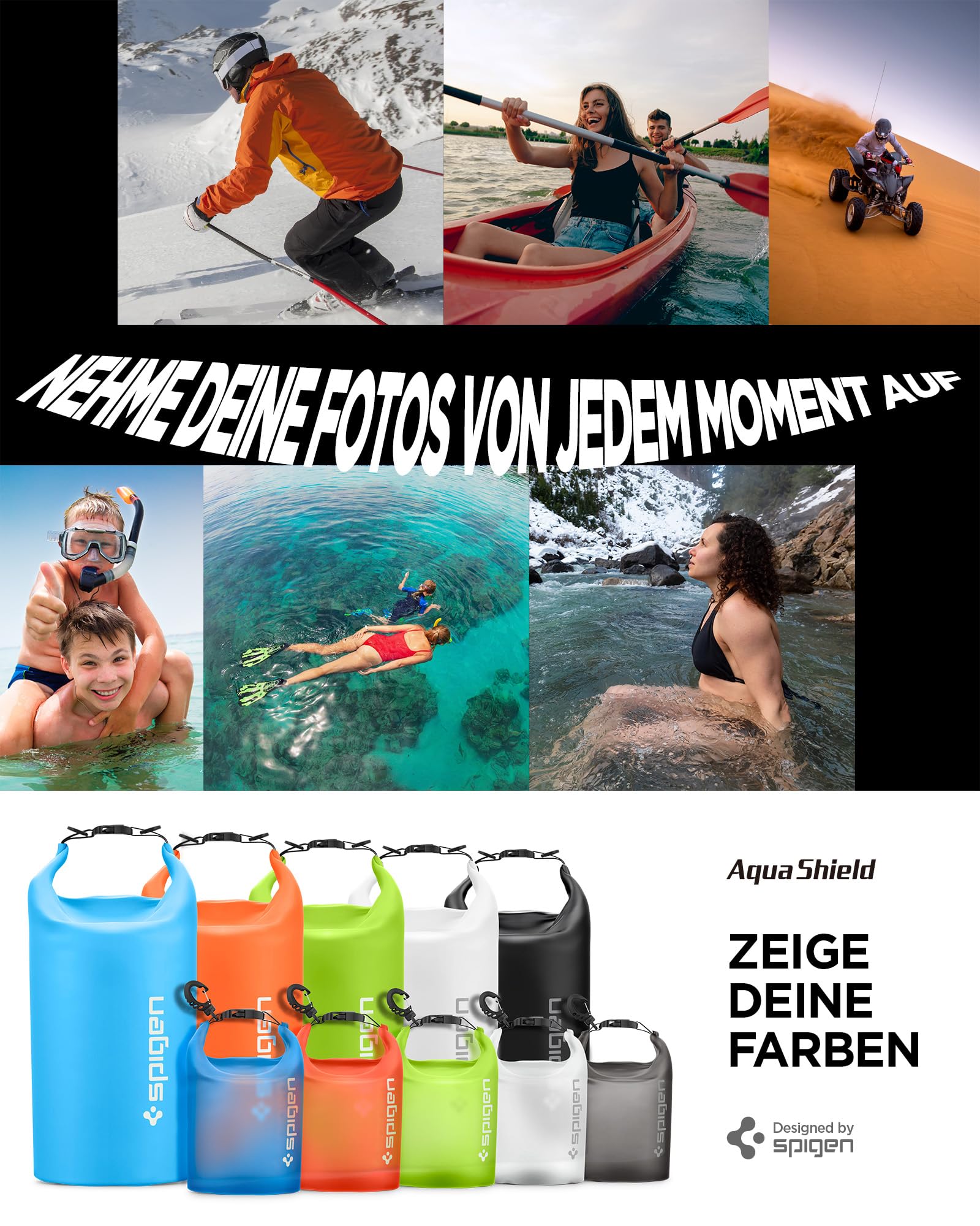 Spigen Aqua Shield wasserdichte Tasche Set [20L+2L] Dry Bag wasserfester Rucksack Beutel für Strand Schwimmen Camping Bootfahren Kajakfahren