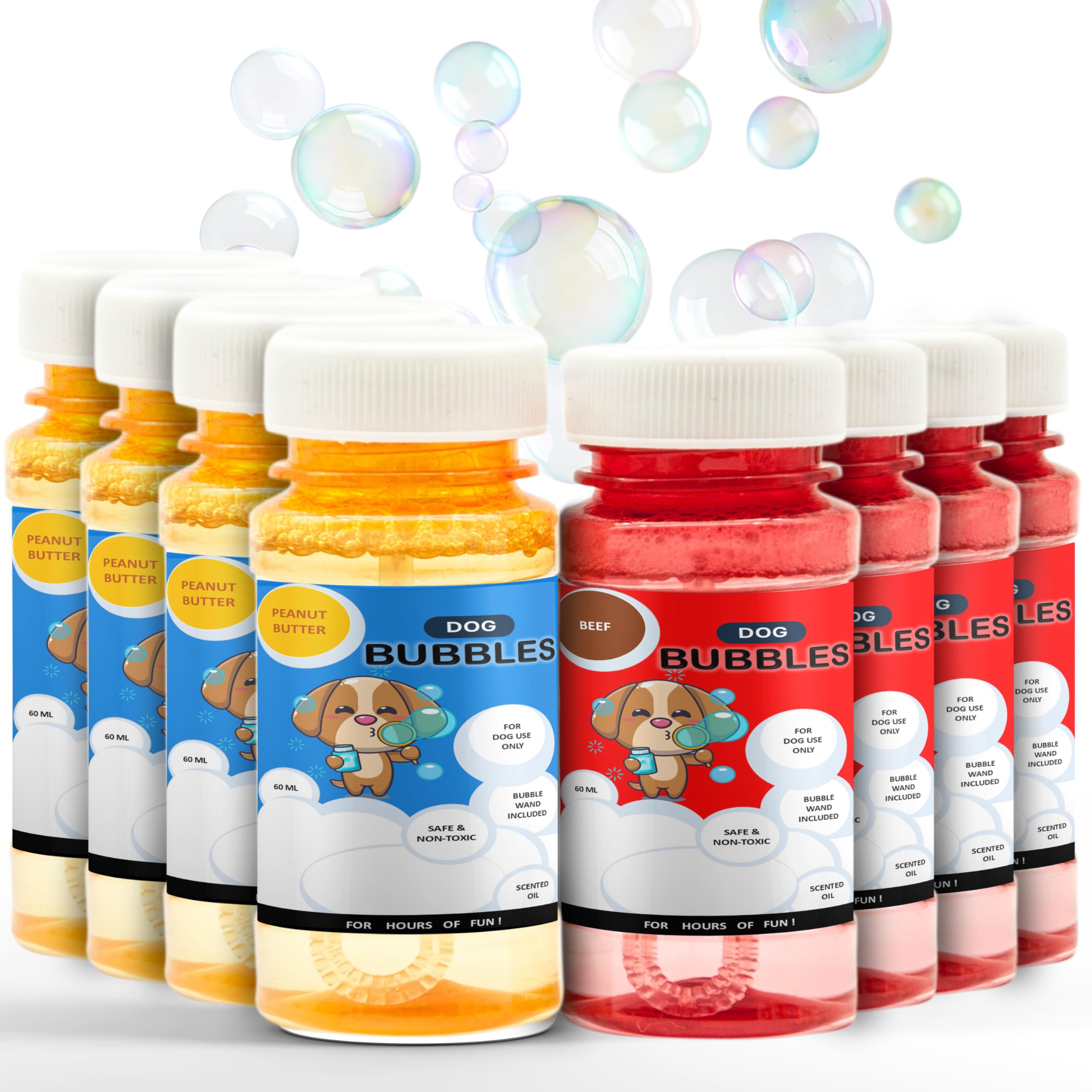 Petopedia 12x Dog Bubbles with PEANUT BUTTER & BEEF Meat Scents for Interactive Play Toys – Safe, Scented Oil – Perfect for Boredom, Dogs Gifts & Outdoor Use (720ml (12 Bottles of 60ml)) — image 1