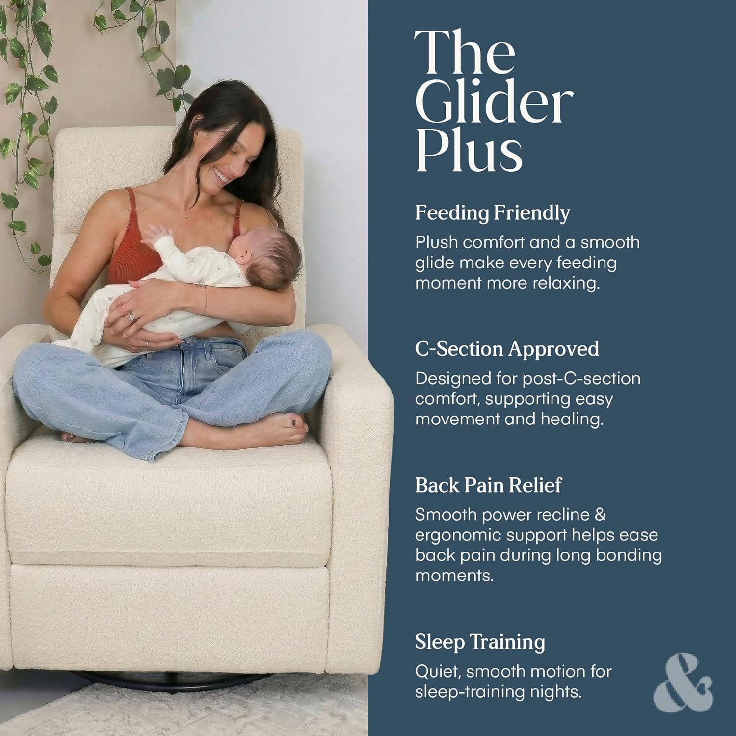 Nurture& The Glider Plus - Premium Nursery Power Recliner | Swivel Chair with Adjustable Head Support | Adjustable Lumbar Support Built in USB The Ultimate Comfort for Nursing, Relaxing (Boucle Creme)