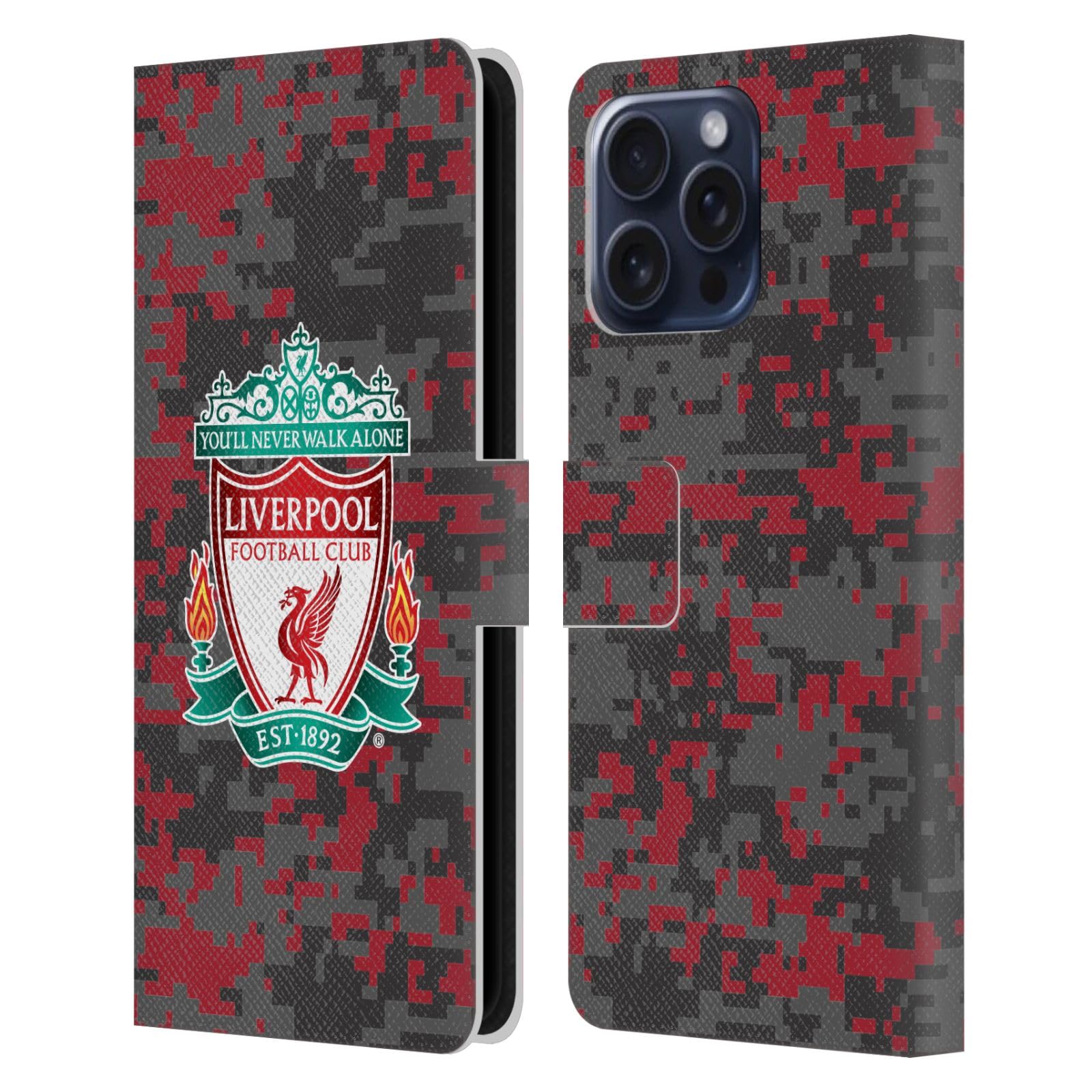 Head Case Designs Officially Licensed Liverpool Football Club Club Colours Crest Digital Camouflage Leather Wallet Case Compatible With Apple iPhone 16 Pro Max โ image 1