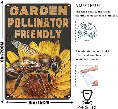 Miniatura 2 de LIUAXICIA Letreros de metal vintage, divertidos letreros de jardín aptos para polinizadores, letreros de metal de abeja interesante para garaje,