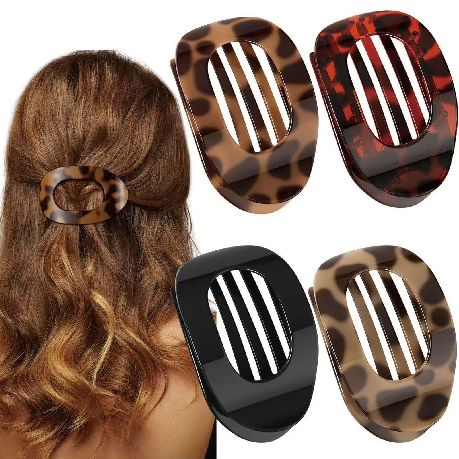 4 PCS Flat Hair Claw Clips for Thick Hair, Curved Design French Flat Hair Clips