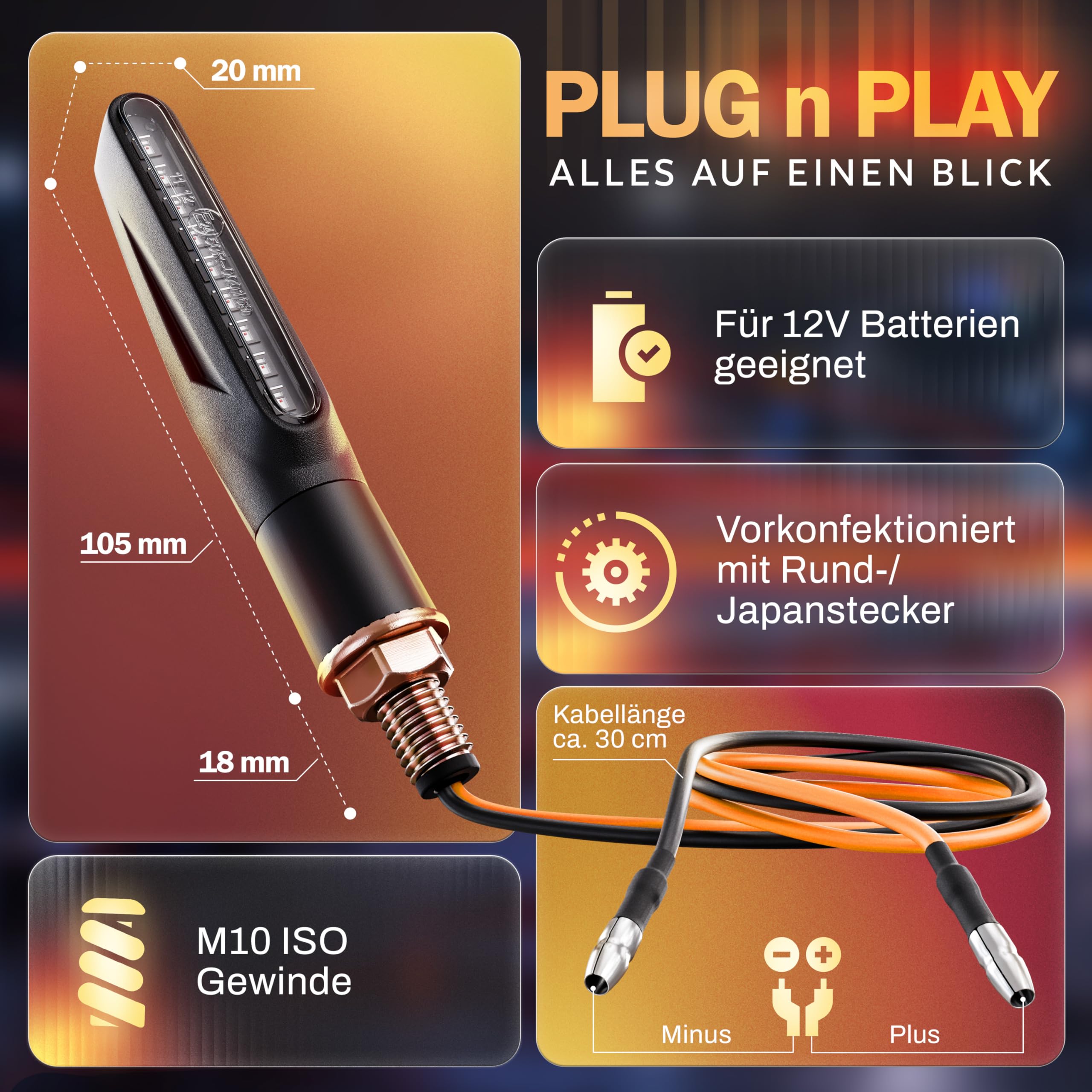 4x LED Blinker Motorrad E Geprüft mit Lauflicht LED | Universelle Mini Blinker Moped Zubehör | StVZO konform (4er Set)