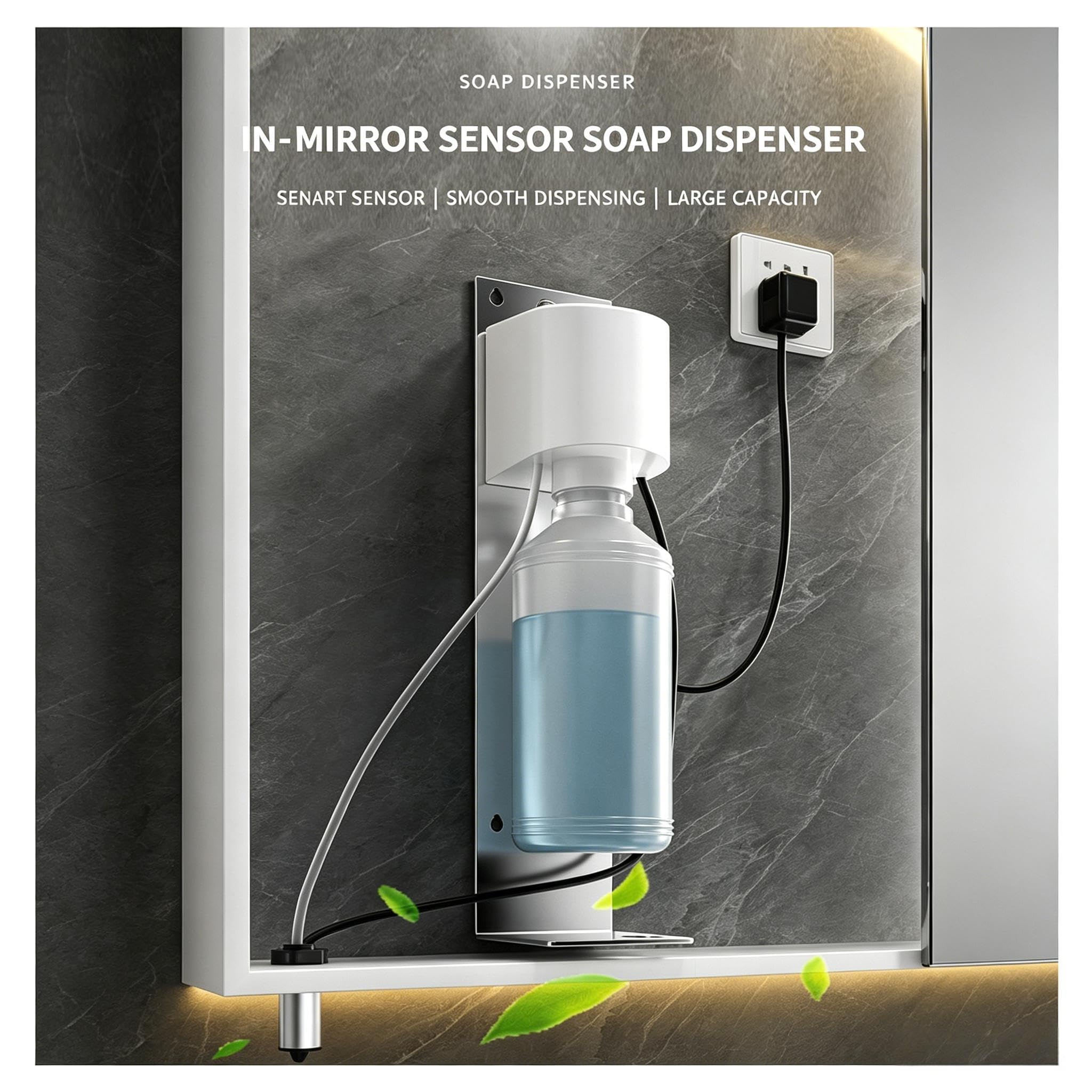 Automatyczny Dozownik Mydła, Ścienny Dozownik Mydła Do Rąk, Ukryty Lusterko Czujnik Podczerwieni, Dostępny W 500/1000 Ml, Miękki Przepływ Płynu, Wzmocniona Płyta Mocująca,