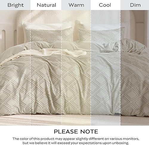 Miniatura 9 de JELLYMONI Juego de funda de edredón gris crema, talla matrimonial, 3 piezas, microfibra, estilo capitoné, texturado, bohemio, patrón geométrico de