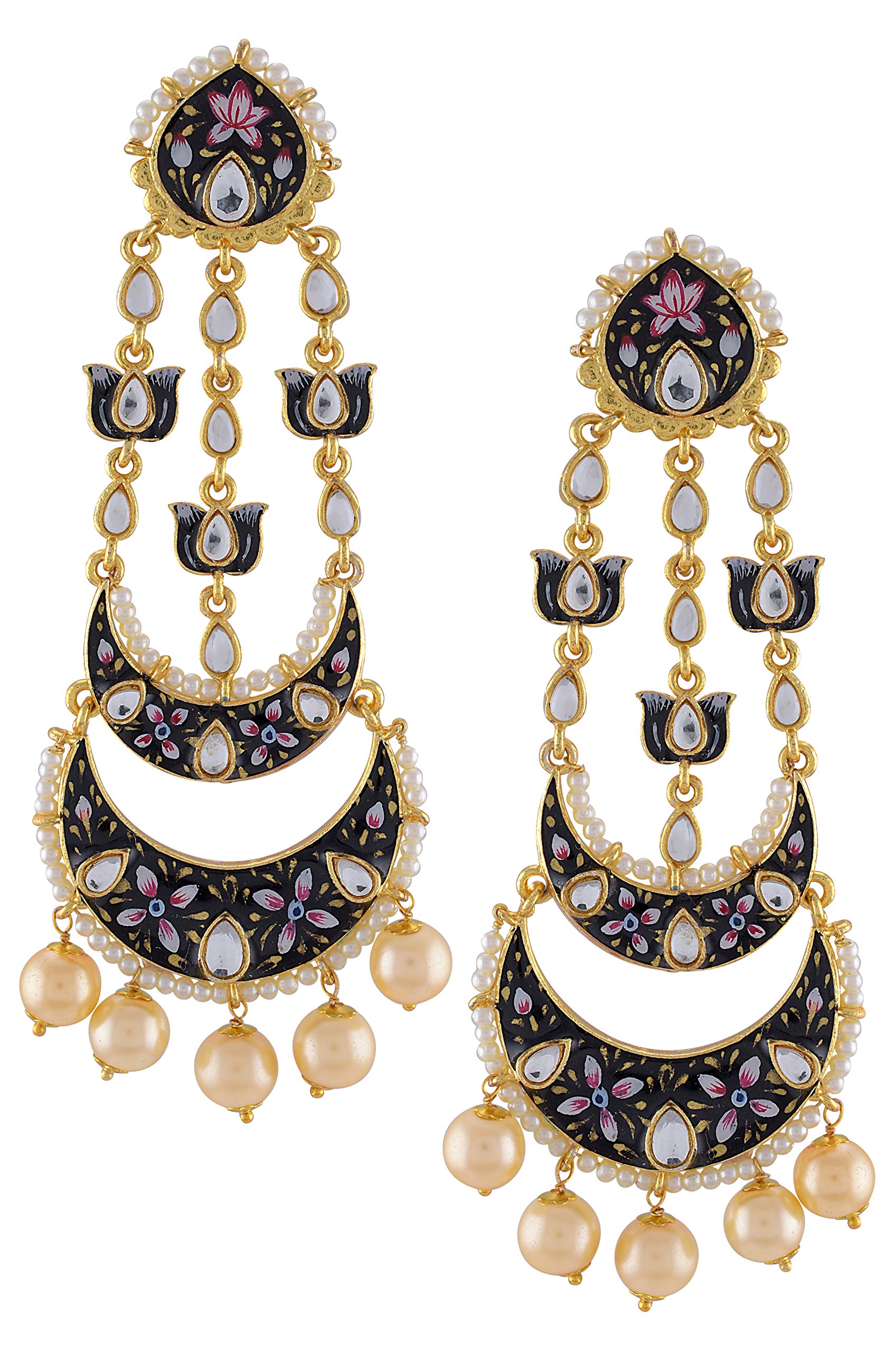Amrapali Malya Gold Plated Black Enamelled Lotus Pearl Moon Earrings for Women (BM(EER)17-34)-image-47