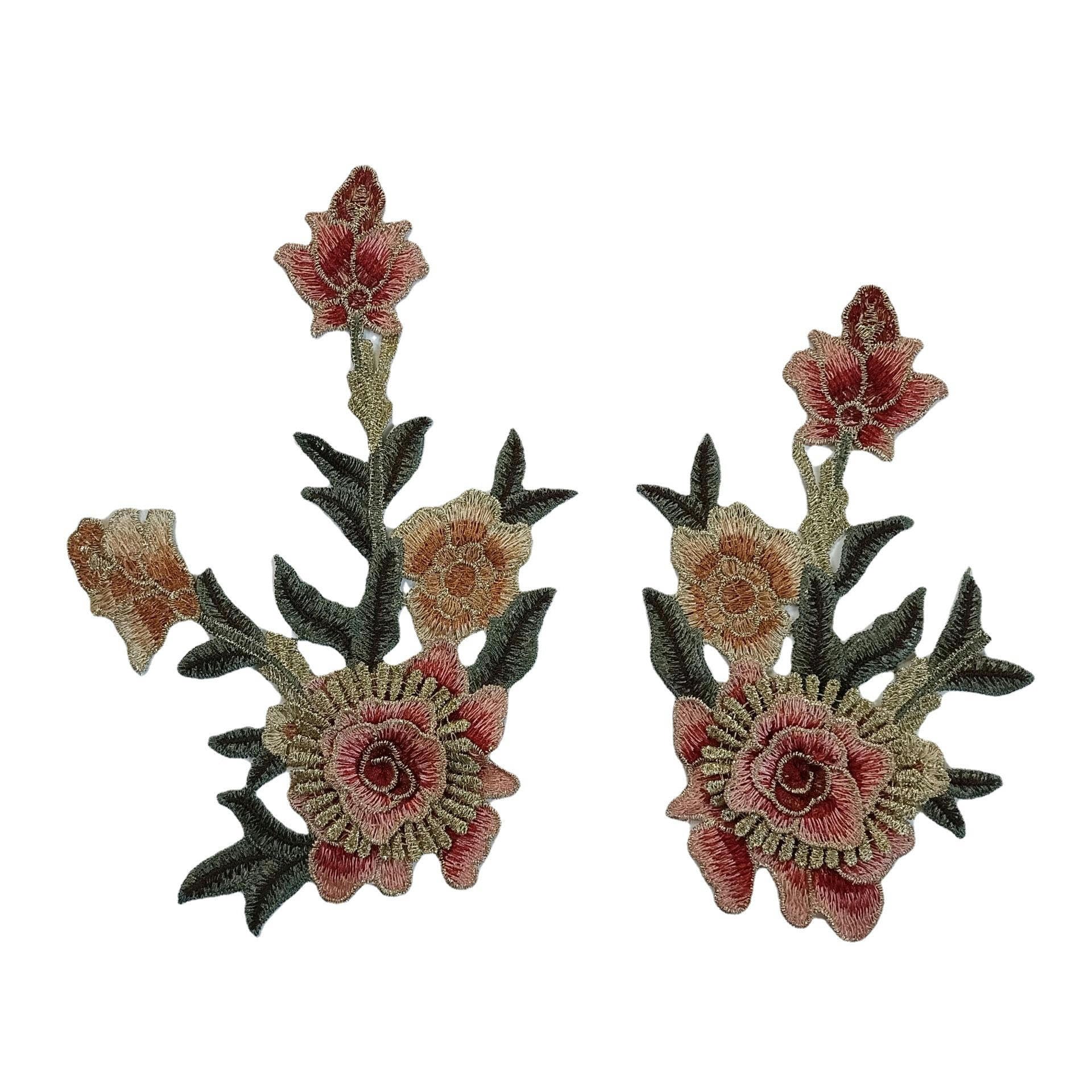 Parches de Bordado Parche Bordado de Flores 25/21 cm, 2/5 Pares, for Planchar, Apliques Chinos for Ropa, Parches Grandes for Coser en Vaqueros y Chaquetas(5 Pair)