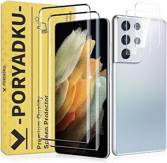 2+2 Pack for S21 Ultra Screen Protector Tempered Glass + Camera Lens Protector, Fingerprint Touch ID Compatible, Bubble-Free Installation, HD Clear, Scratch Resistant for Galaxy S21 Ultra 6.8 In