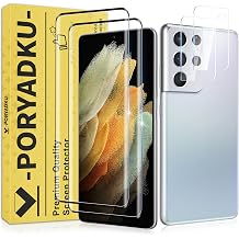 2+2 Pack for S21 Ultra Screen Protector Tempered Glass + Camera Lens Protector, Fingerprint Touch ID Compatible, Bubble-Free Installation, HD Clear, Scratch Resistant for Galaxy S21 Ultra 6.8 In