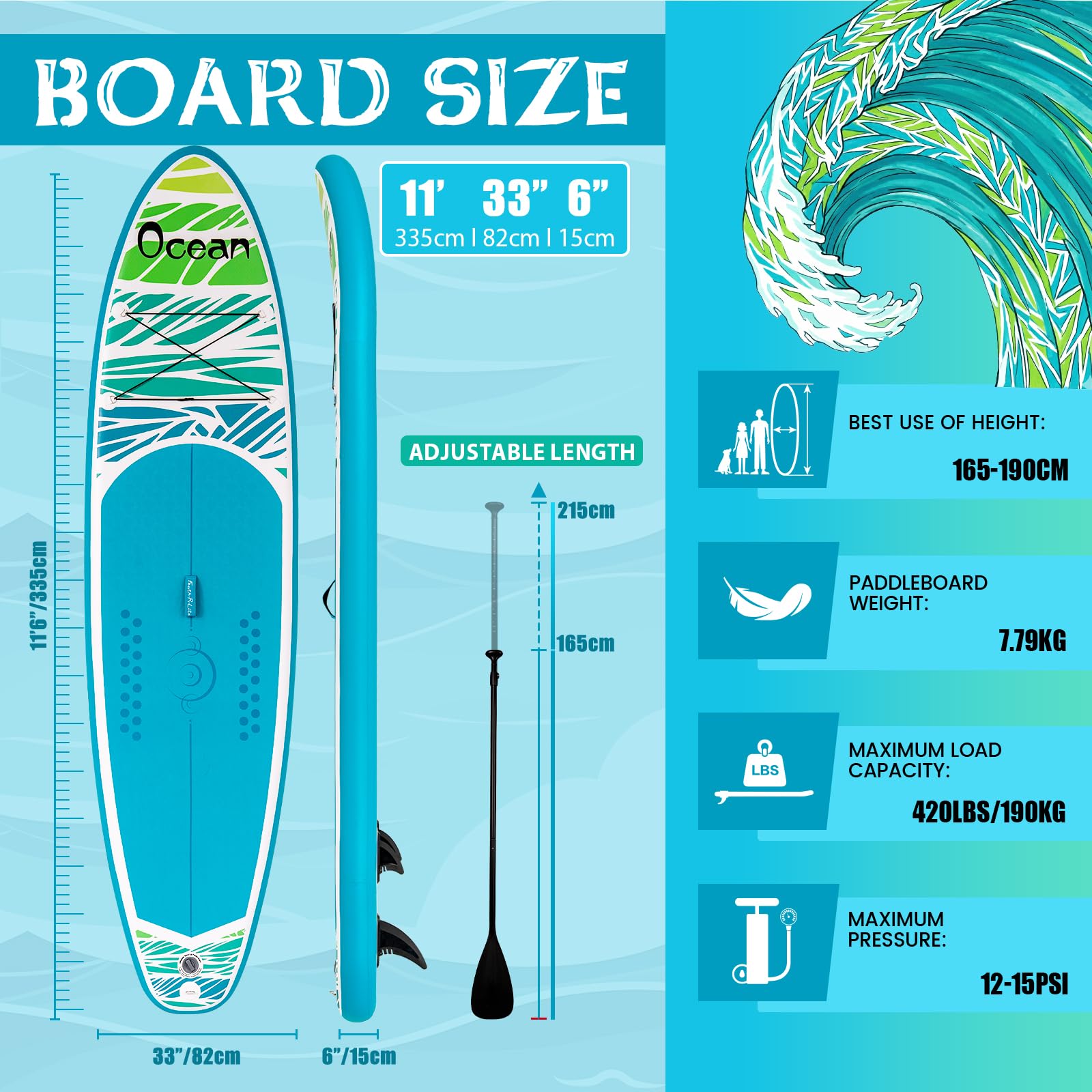 FunWater Stand Up Paddle Board 320 cm et 350 cm – SUP pour 2 personnes/familles, avec accessoires complets, PVC double couche, adaptée aux débutants, planche à pagaie gonflable pour adultes et