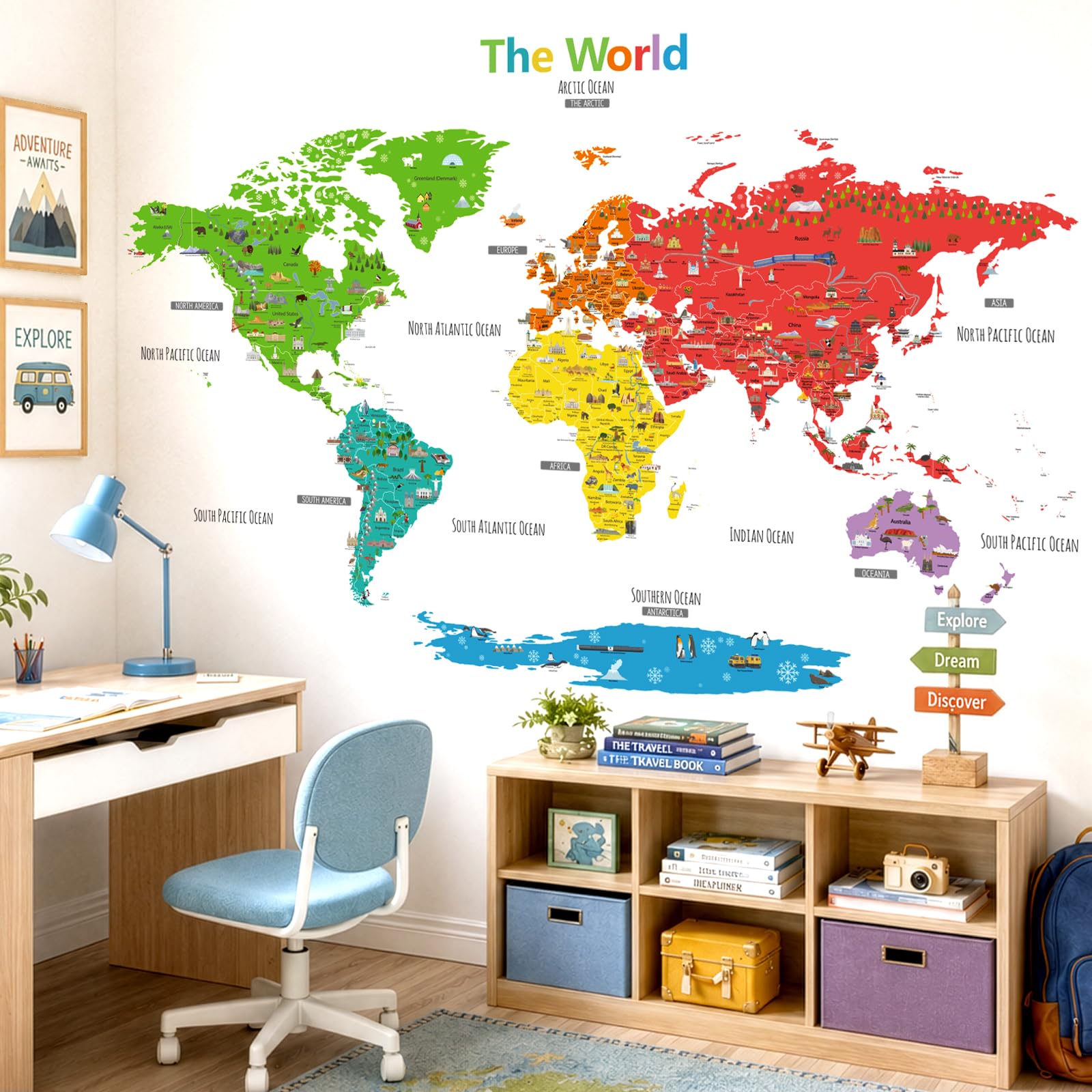 DECOWALL DL3-1902N Extra grande Mapa del Landmark Vinilo Pegatinas (158x109 cm) Decorativas Adhesiva Pared Dormitorio Saln Guardera Habitaci Infantiles Nios Bebs