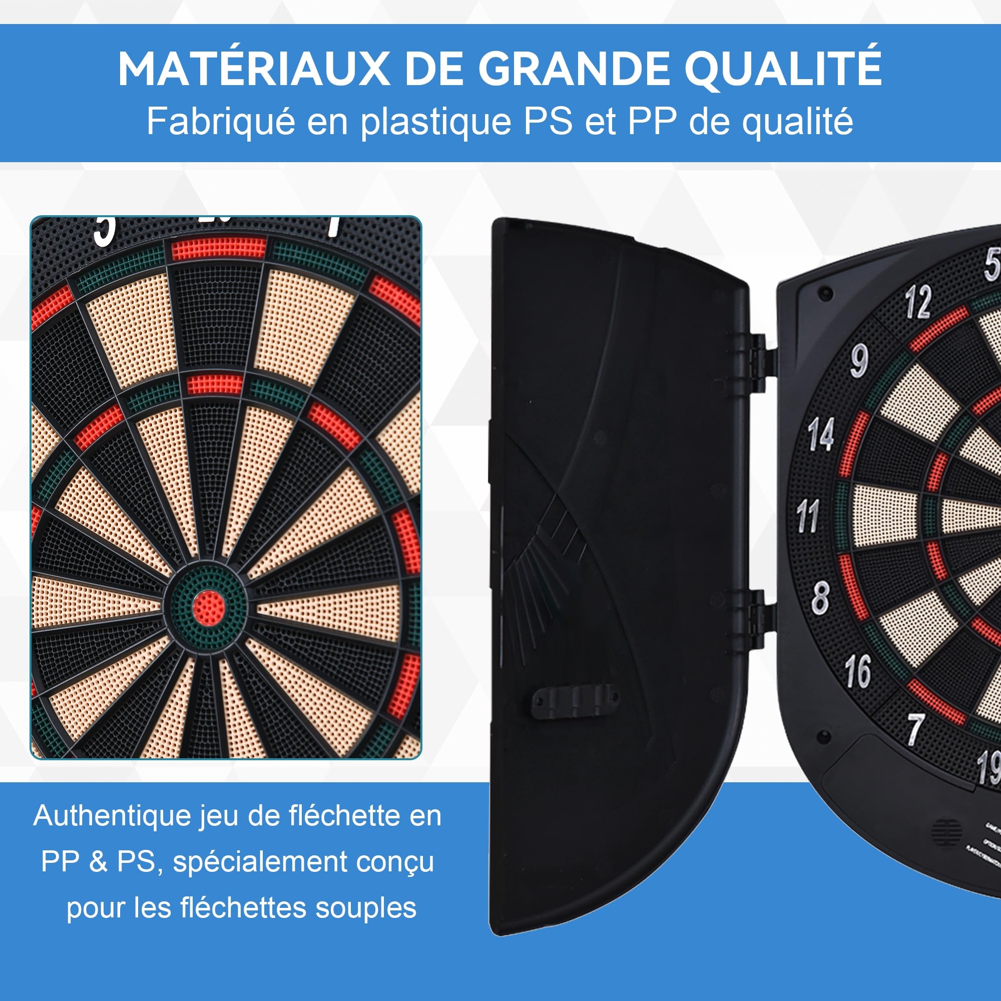 HOMCOM Cible de Jeu de Fléchettes Électronique Refermable avec 26 Jeux, Affichage LCD, Haut-Parleur, jusqu'à 8 Joueurs, Noir