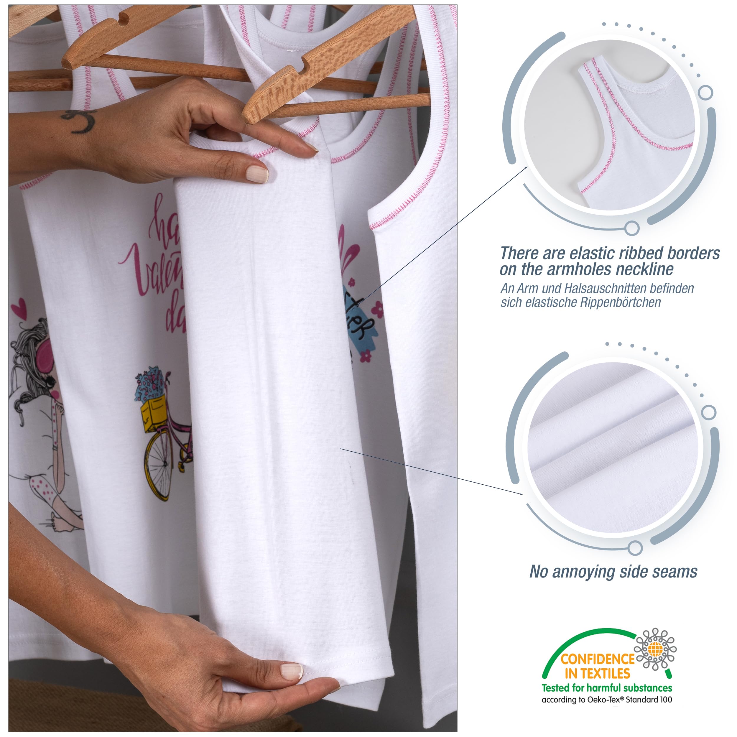LOREZA ® 5 Maillots de Corps Fille côtelé 100% Coton sans Couture latérale sous-vêtements