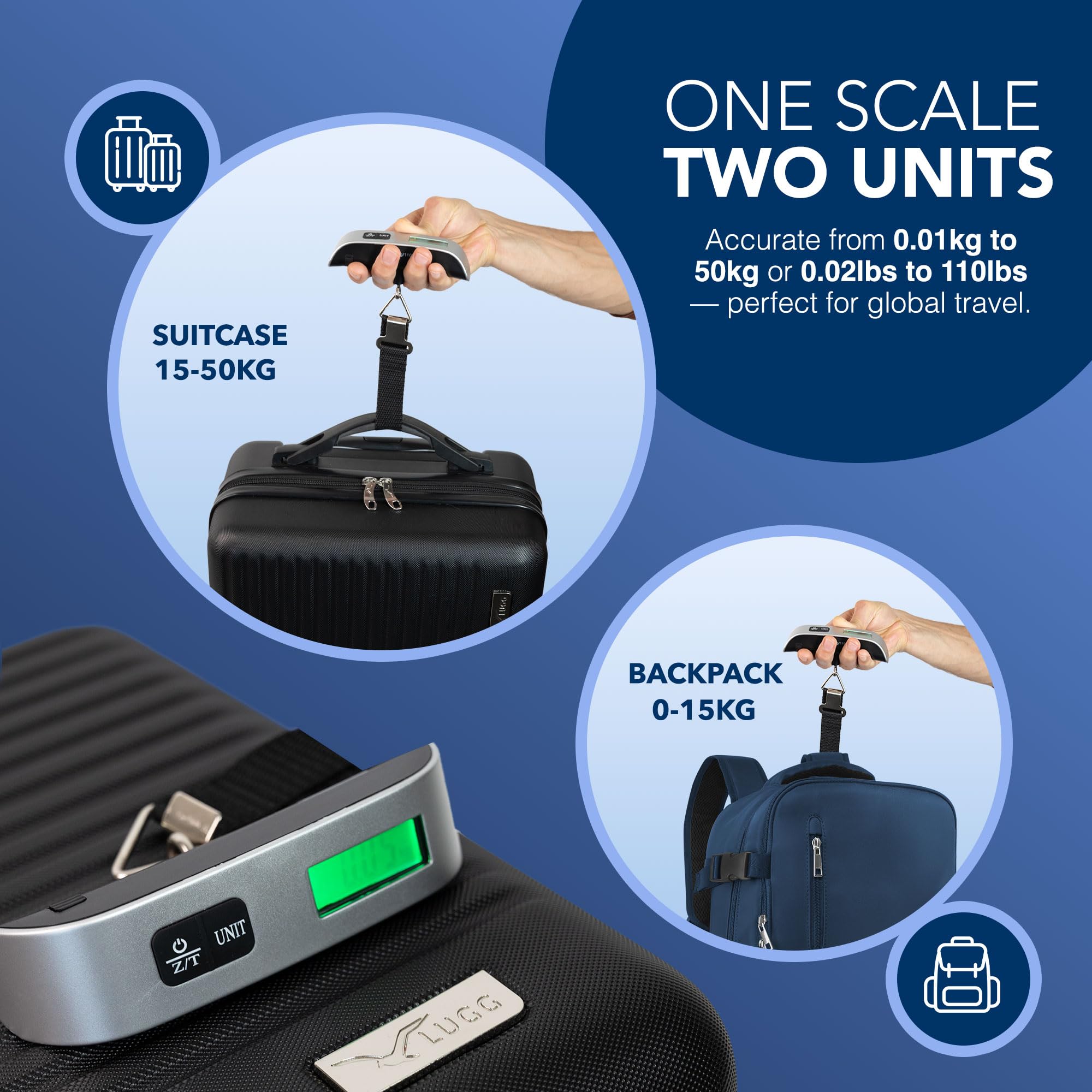 LUGG Digital Luggage Scale (50kg/110lbs Capacity), Portable Suitcase Weighing Scales, LCD Display, kg/lbs Conversion & Auto Shut-Off, Overweight Indicator, Battery Included, Lightweight Travel Scales — view 6