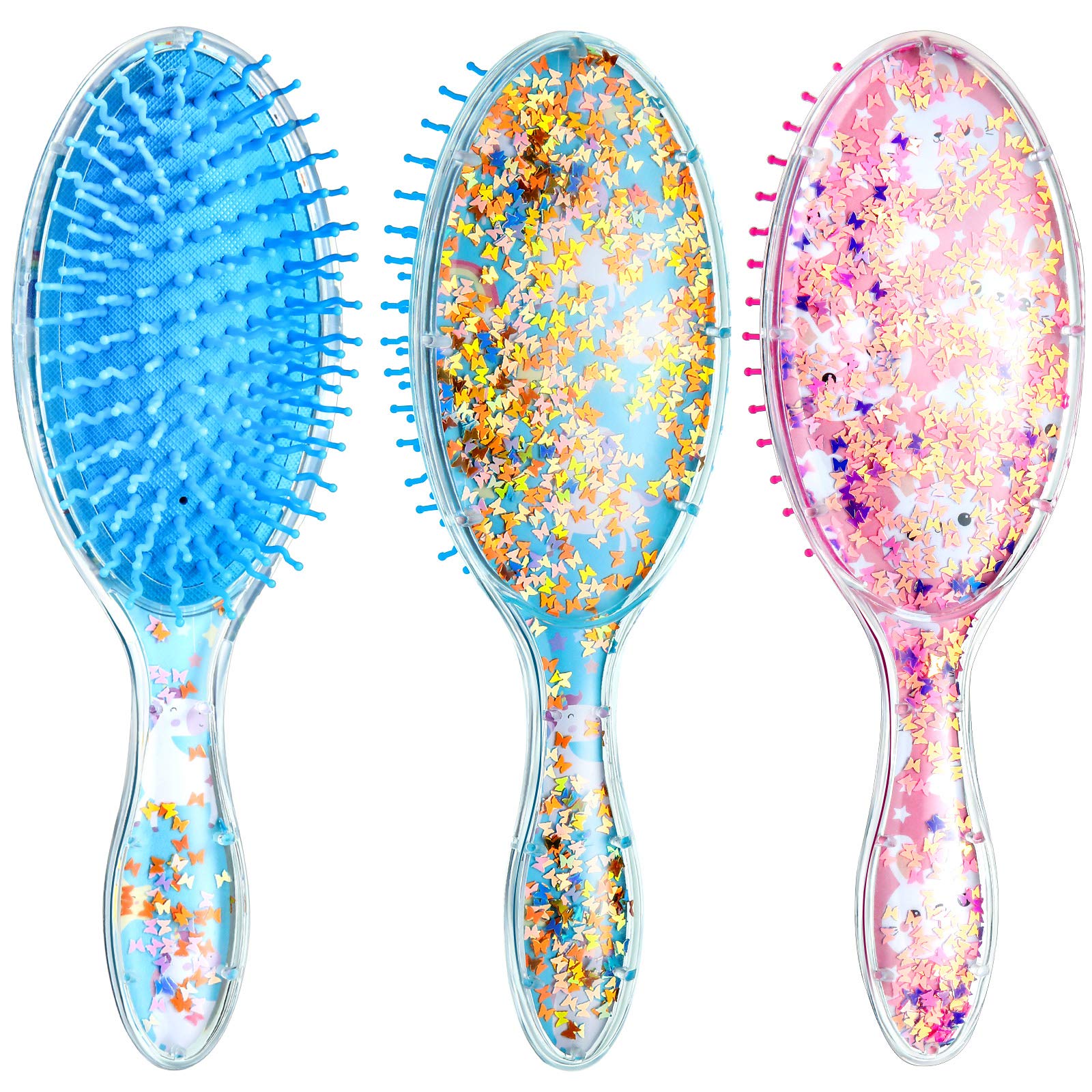 Patelai 2 Pcs Kids Hair Brush with Confetti Glitter, Rabbit and Unicorn