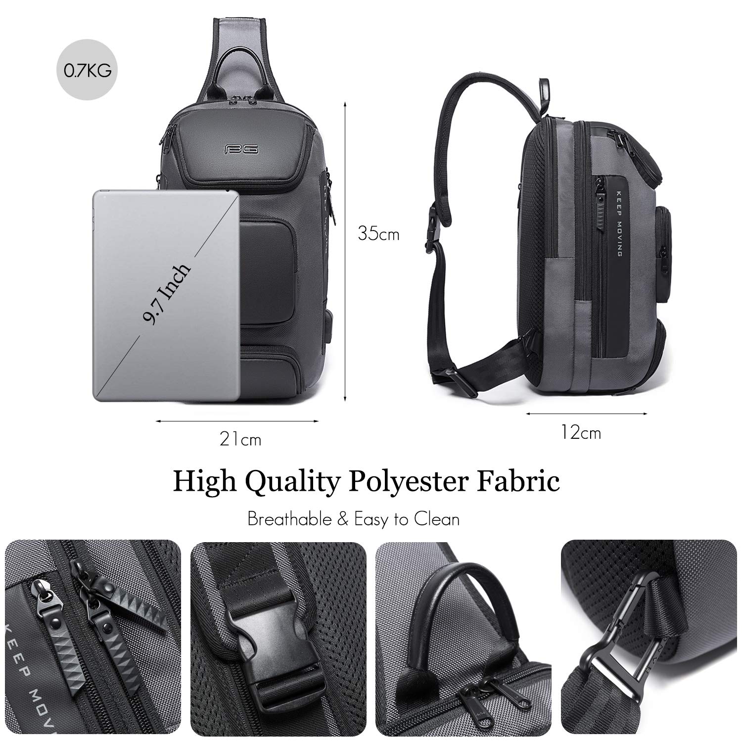FANDARE Zaino Monospalla Grande Capacità Borsa a tracolla Uomo Sling Bag Business Borsello a tracolla Zaino Spalla Borsa a Spalla per Trekking Ciclismo Viaggio Sports Durevole Poliestere