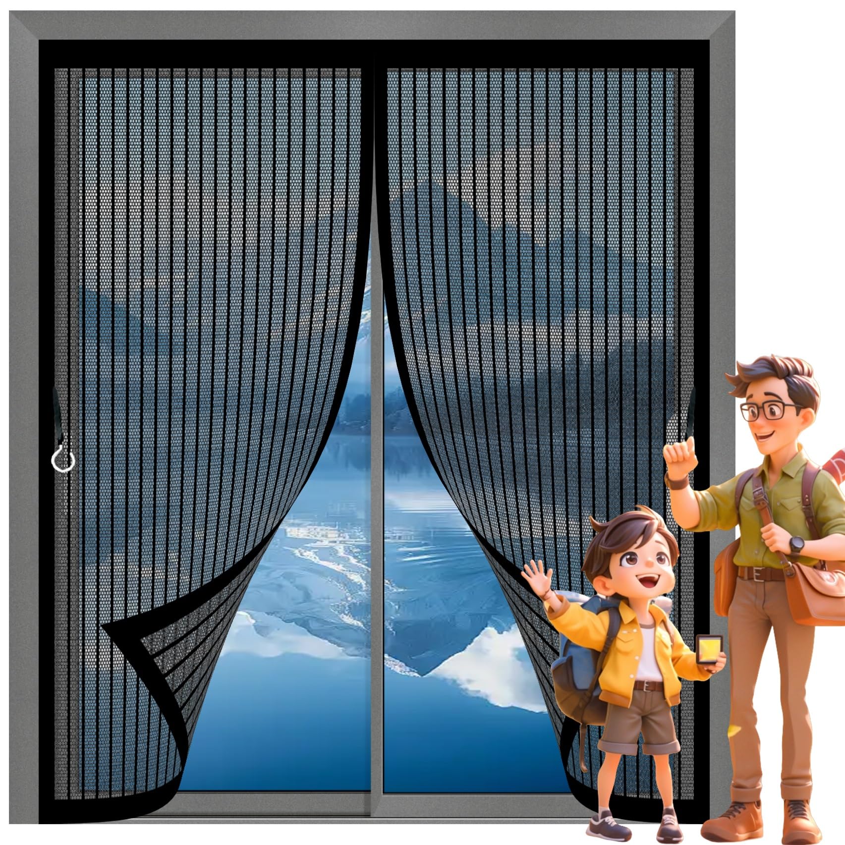 Moustiquaire enroulable 85 x 115 cm en maille noire fine pour fenêtre sans perçage