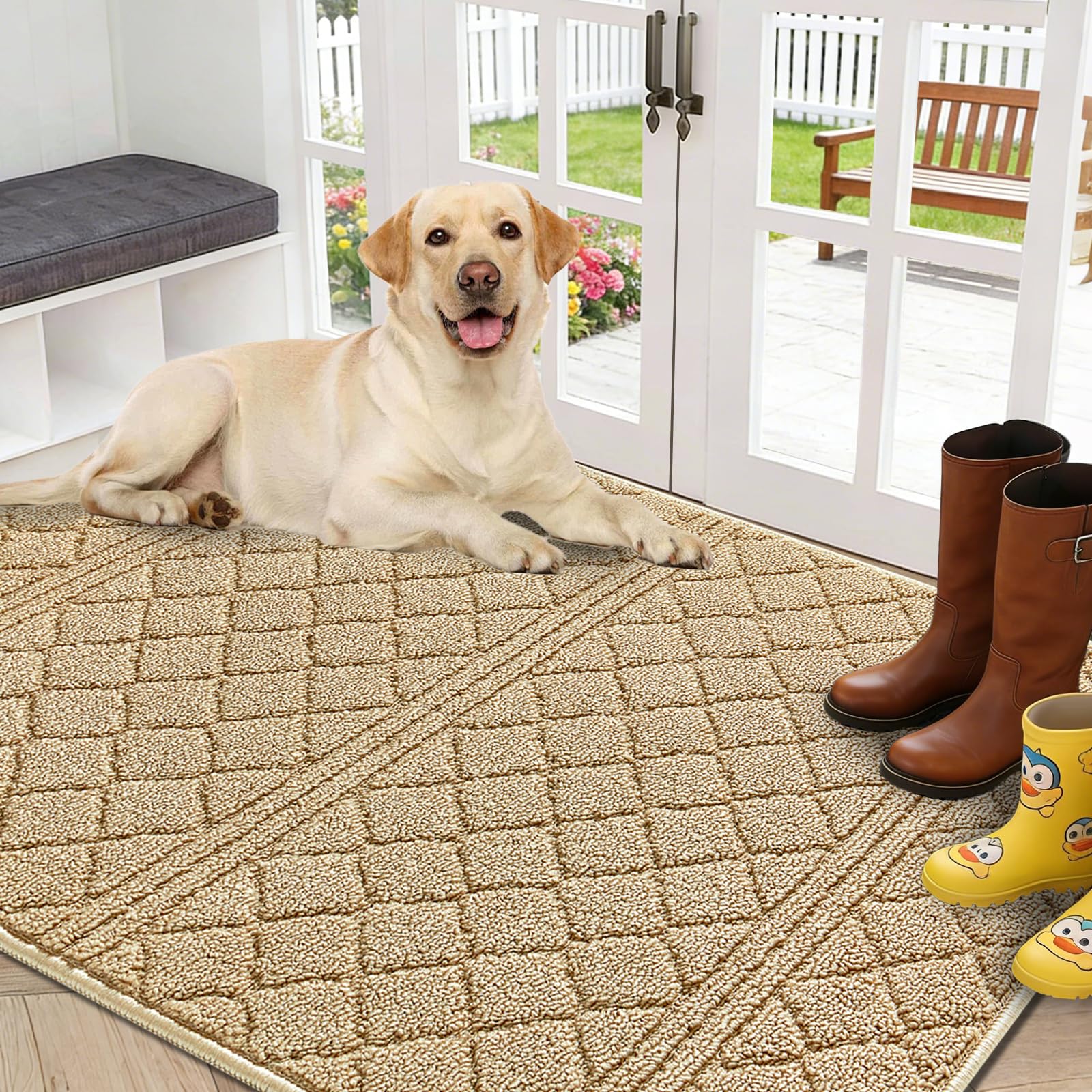 REFETONE Indoor Doormat, Front Back Door Mat 32"x40" Absorbent Rubber Backing Non Slip Door Mats, Low-Profile Resist Dirt Entrance Rugs, Machine