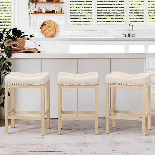 Miniatura 1 de LUE BONA Taburetes de bar de altura de mostrador, taburetes de bar sin respaldo de 24 pulgadas, juego de 3 para encimera de cocina, taburetes de