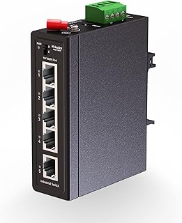MokerLink 5 Port PoE+ Industrial Din Rail Switch, 4 Ports PoE+ IEEE802.3af/at, 1 Uplink, 10/100Mbps Fast Ethernet, DIN-Rail & Wall Mount Included