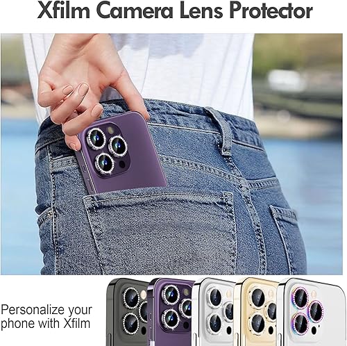 Miniatura 134 de Xfilm Protector de lente de cámara Bling para iPhone 14 Pro/14 Pro Max, dureza 9H a prueba de rayones, protector de anillo individual de metal