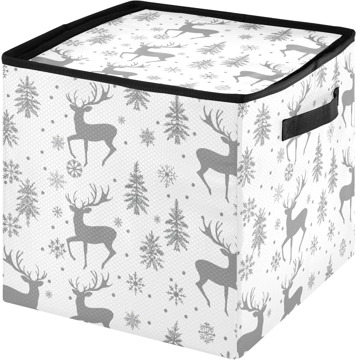 High Capacity Christmas ornament storage bag Holds Up to 64, Adjustable Dividers telescoping Holiday Storage Case with Lid,Deer and Snowflakes Grey