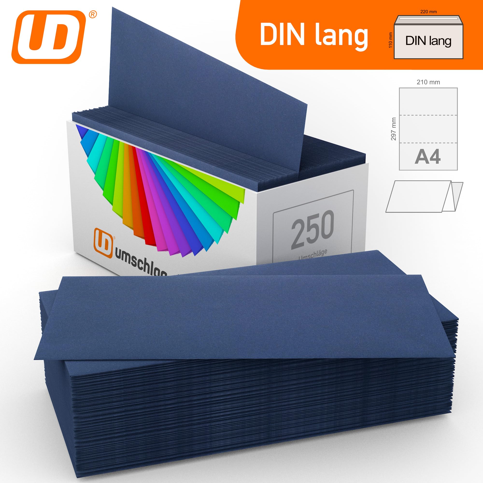 umschlag-Discount - 250 Envelopes DIN Long 220 mm x 110 mm, Azure Blue, Royal Blue, Dark Blue, Peel and Seal - Image 3