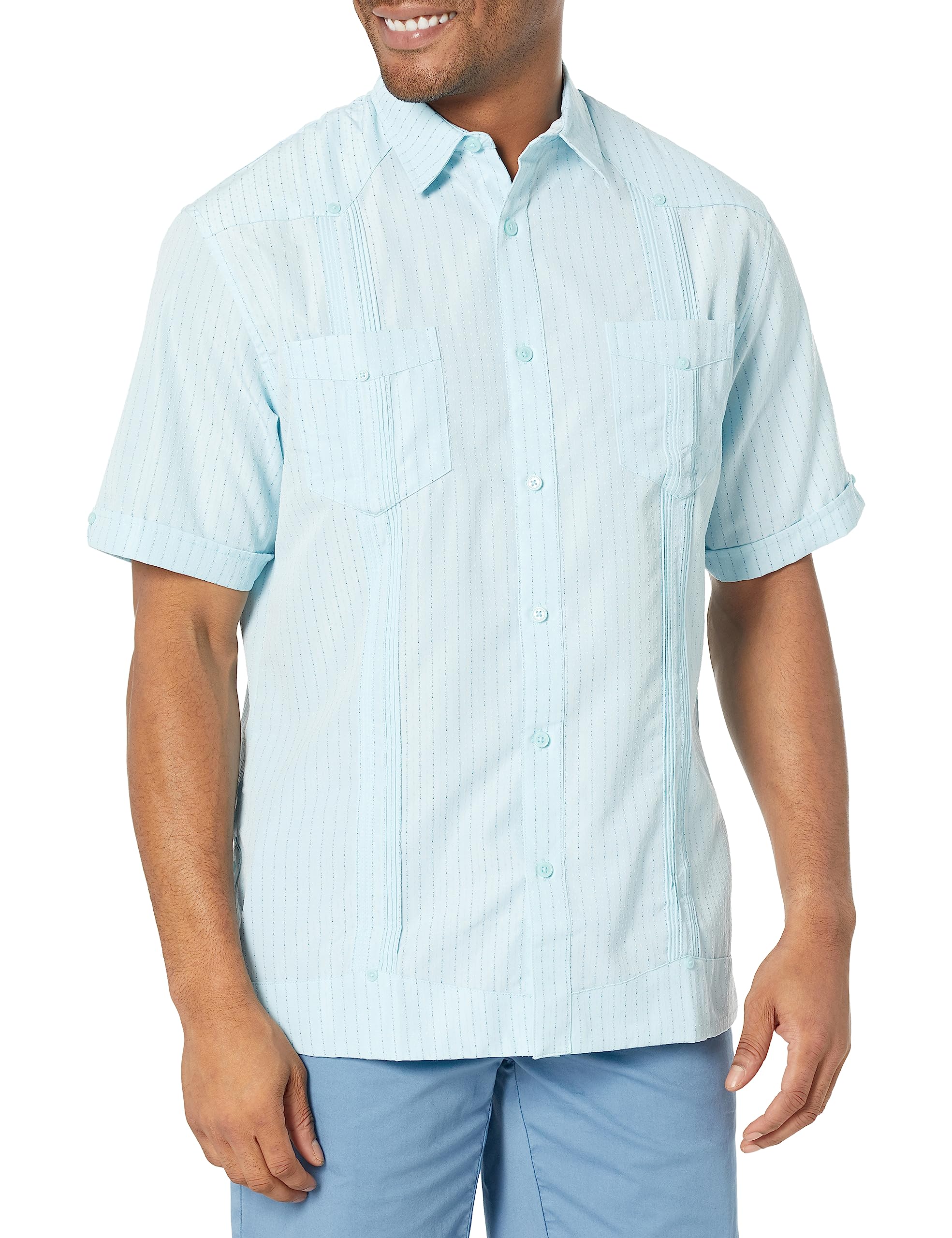 CubaveraMen's Ecoselect Textured Two-Pocket Short Sleeve Button-Down Guayabera Shirt