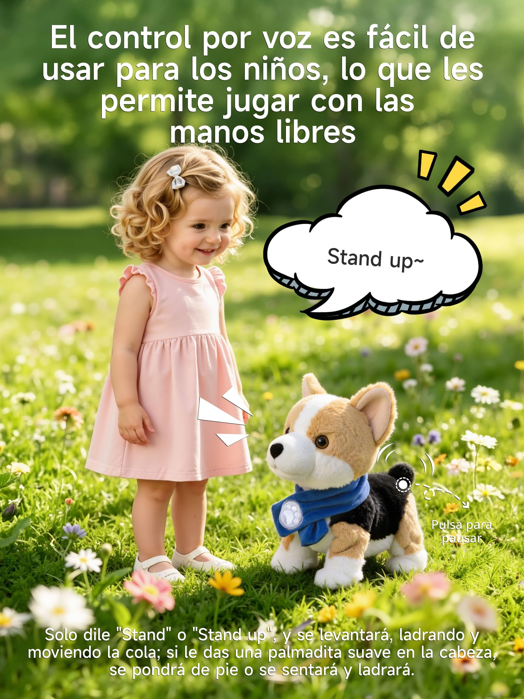 Perro Juguete con Control Vocal para Niños, Anda y Ladra, Habla, Mueve la Cola, Perro Interactivo Electrónico, Cachorro de Peluche de Animales, Regalo a Partir de 18 Meses