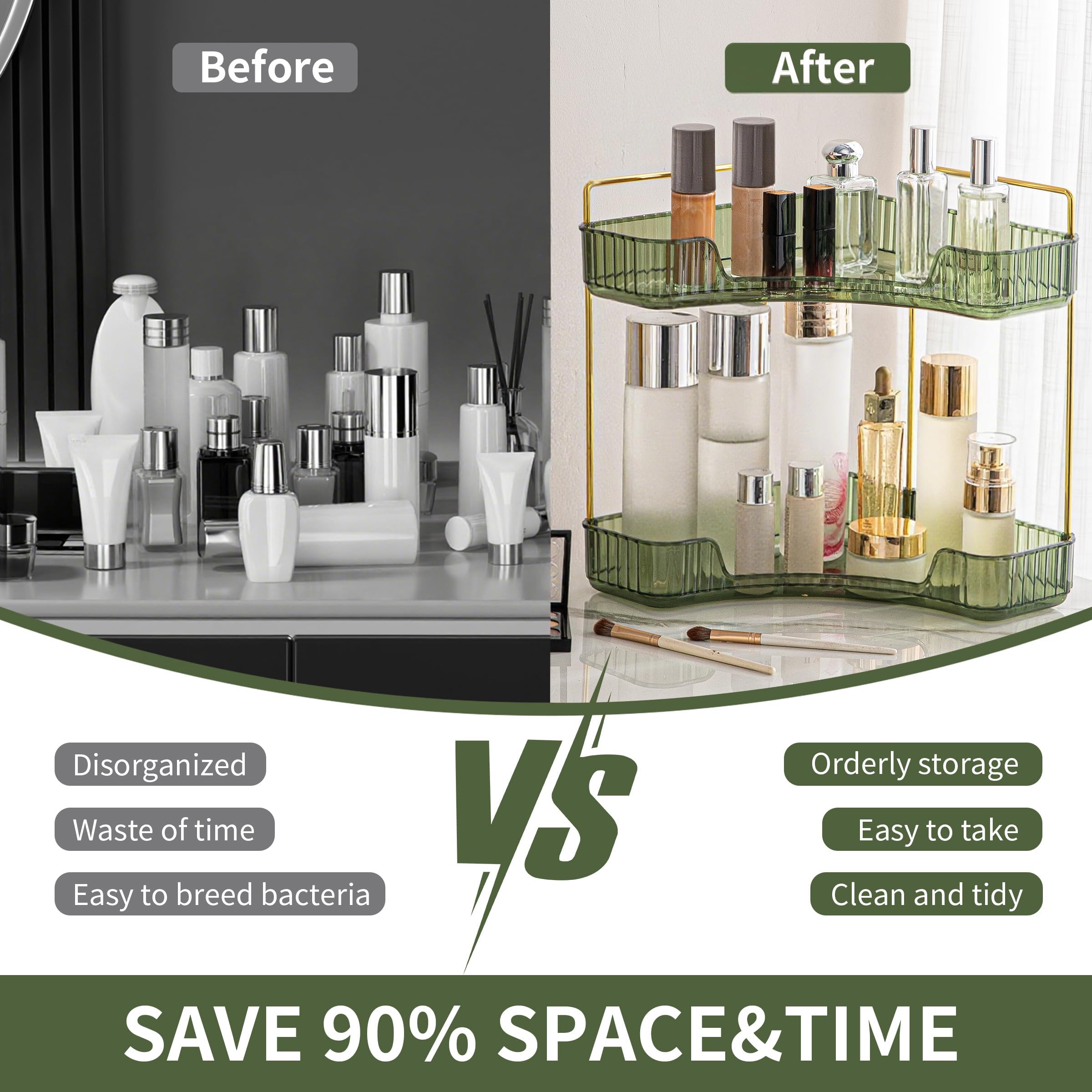 YCIA&DONE Eck-Theke, Badezimmer-Organizer, Arbeitsplatte, 3 Ebenen, Kosmetik-Parfüm-Tablett, Kosmetik-Organizer für Make-up, Hautpflege, transparentes Eckregal für Schlafzimmer, Badezimmer, Küche