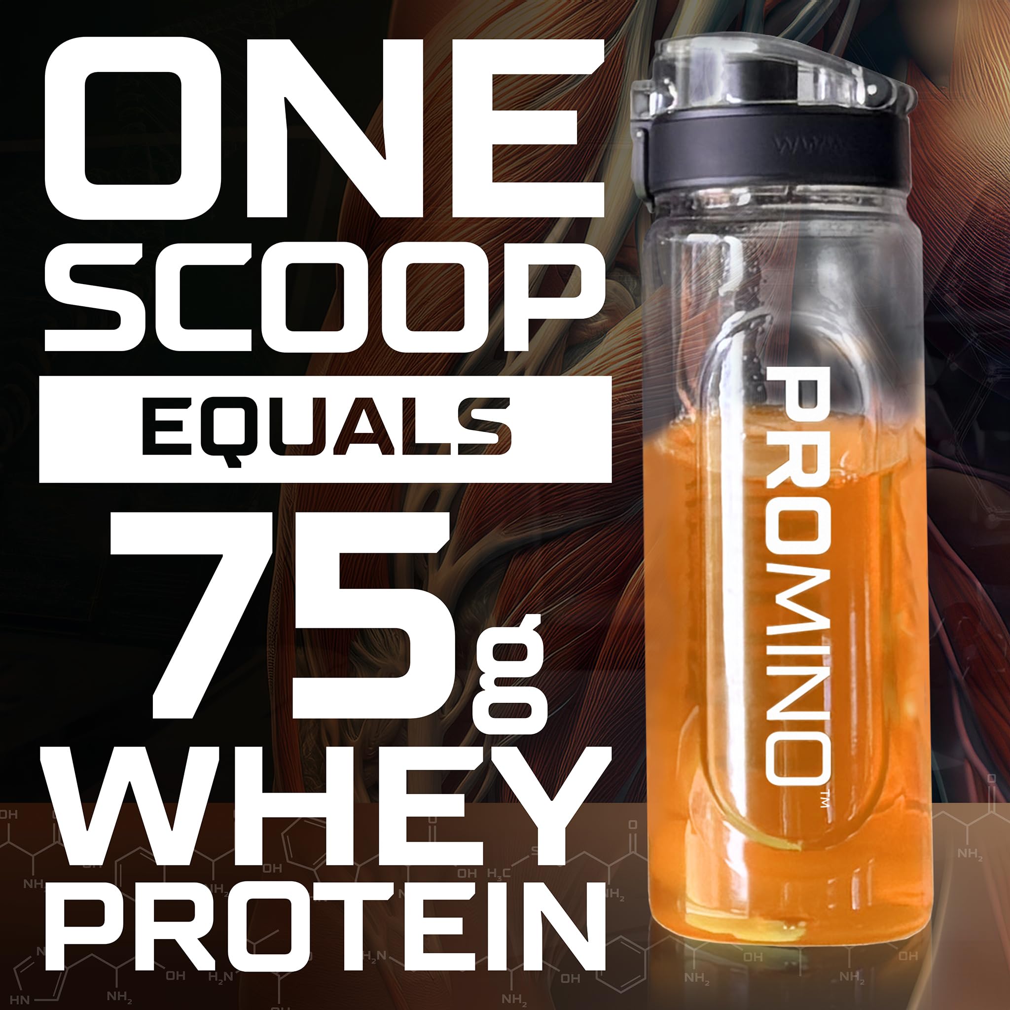 Promino, 1 Scoop = 75g Whey Protein*, Extra-Strength Leucine (EAA + BCAA), Muscle Recovery, NSF Certified, 100% Absorbability, GLP-1 & Bariatric Support, Pure Protein w/o Calories - Orange 30 Servings
