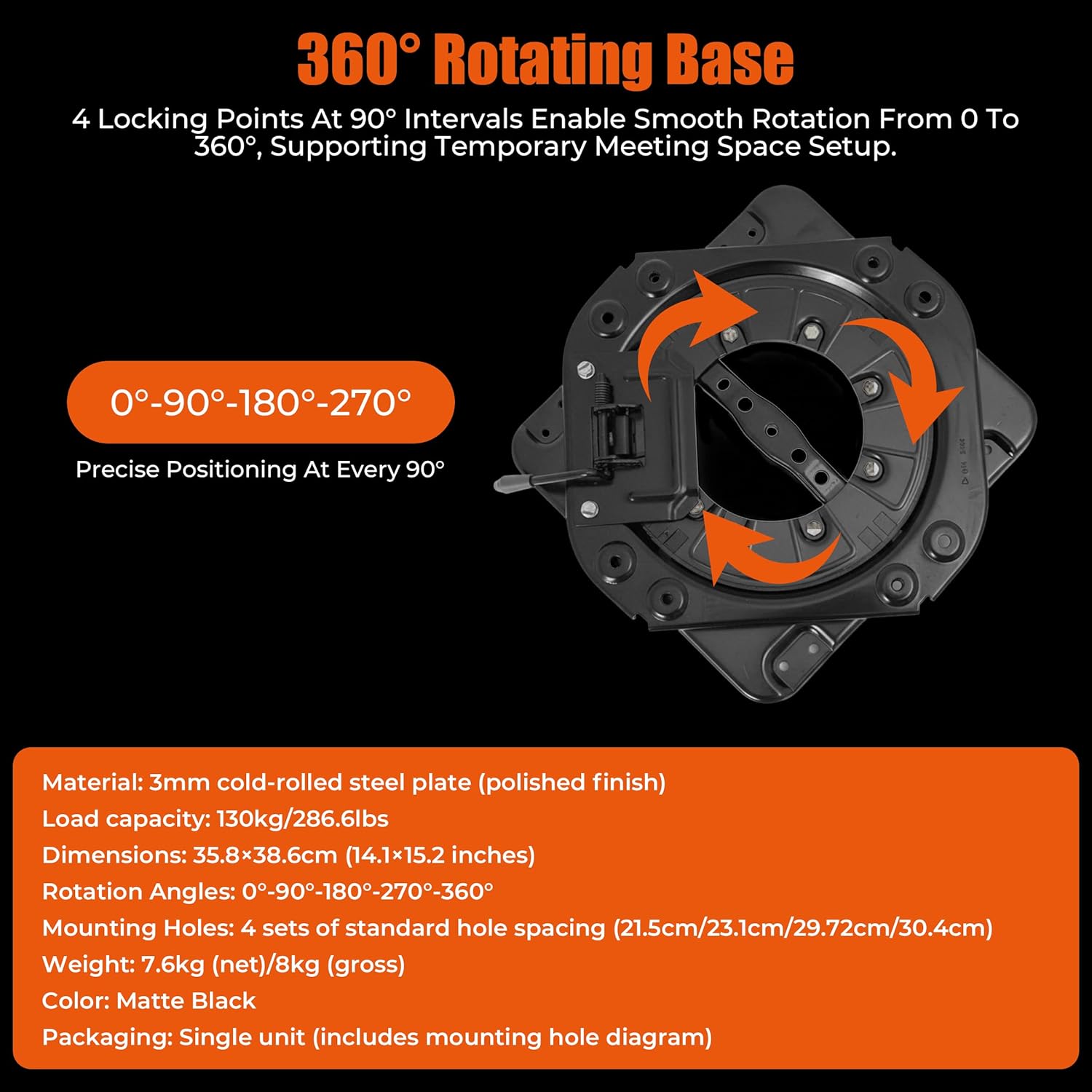 Swivel Car Seat Base, Heavy Duty Seat Van Swivel Base, 360° Rotating Car Seat Replacement Base, Steel Seat Adjuster fit RV Van Camper Boat Truck Bus