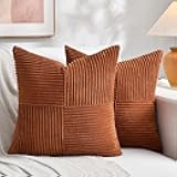 Fancy Homi 2 Packs Rust Boho Decorative Throw Pillow Covers 18x18 Inch for Couch Bed Sofa, Farmhouse Fall Home Decor, Soft Corss Corduroy Patchwork Textured Terracotta Accent Cushion Case 45x45 cm
