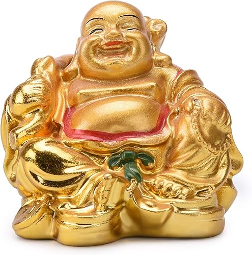 BRABUD Resina Feng Shui dorado riendo sentado Buda colorido estatua riqueza suerte hogar escritorio decoración regalo 2.2 '' (H) TQZDBS63