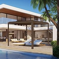 Domi 10x10FT Louvered Pergola with Adjustable Steel Roof - Rainproof Aluminum Frame for Backyard Patio Garden Shade