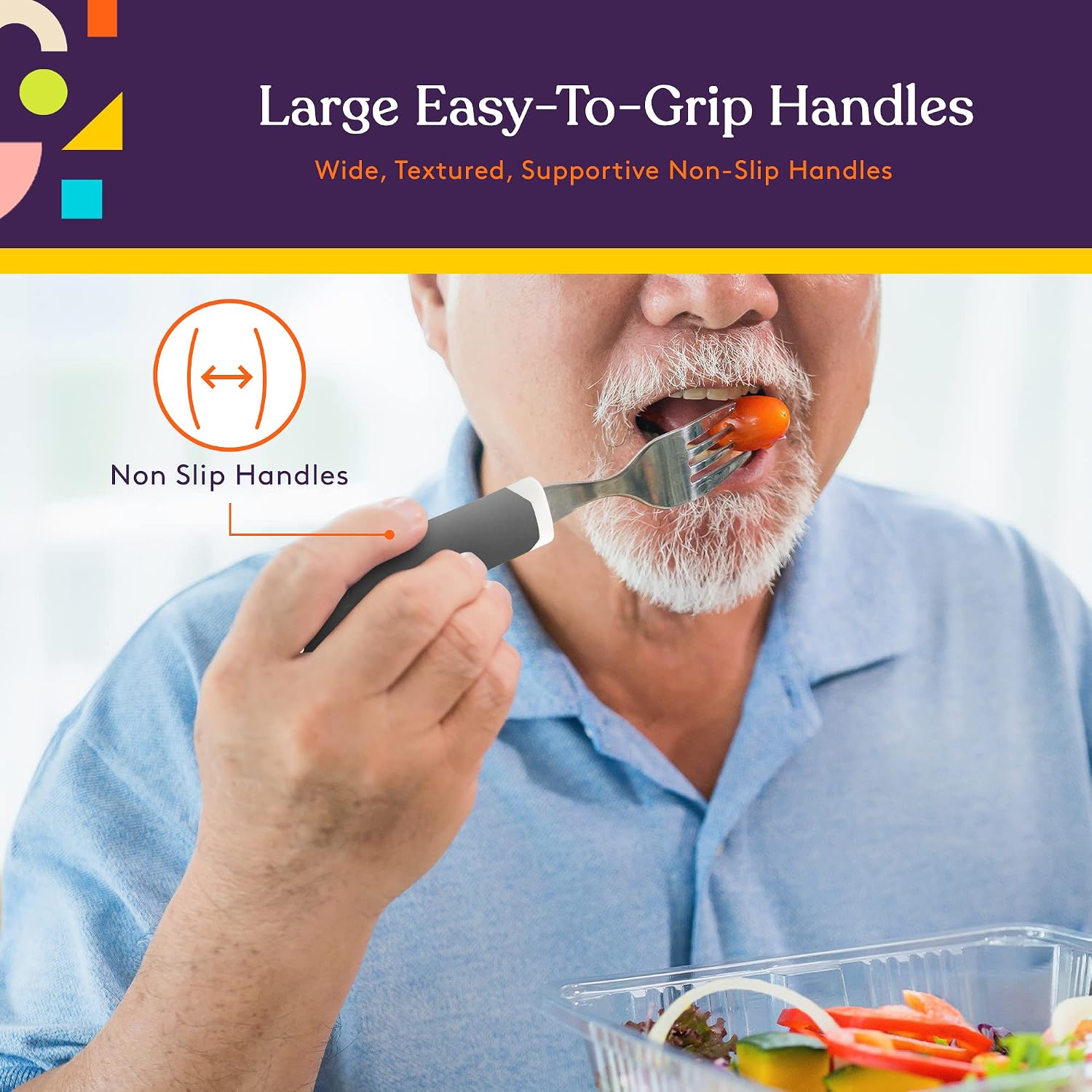 Special Supplies Adaptive Utensils 5-Piece Set Non-Weighted, Non-Slip Handles for Hand Tremors, Arthritis, Parkinson’s or Elderly Use - Stainless Steel Knife, Rocker Knife, Fork, Spoons (Grey)