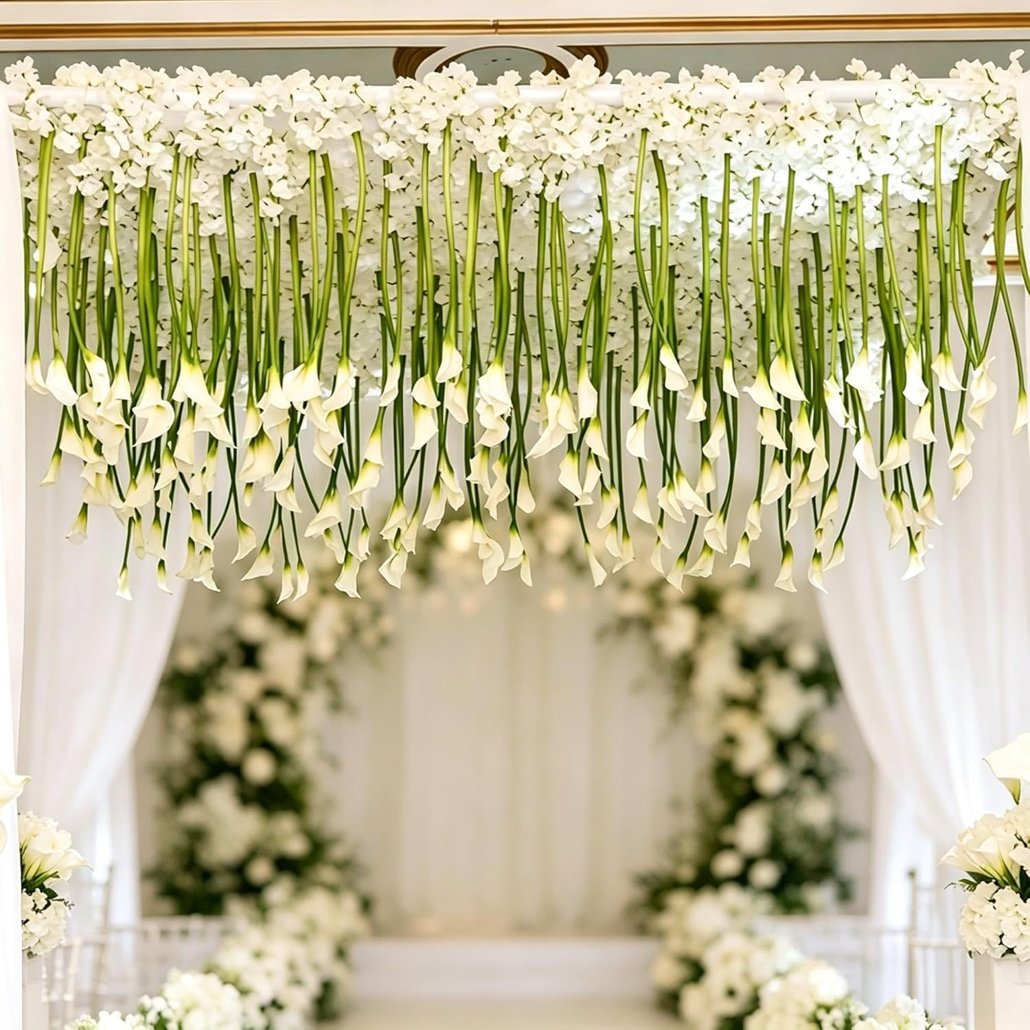 Giegxin 36 Pcs White Calla Lily Hanging Flowers, 25.6inch White Flowers for DIY, Hanging Fake Floral Garland, Calla Lily Flower Artificial Garland for Wedding Arch Decor Bride Shower Tall Vases
