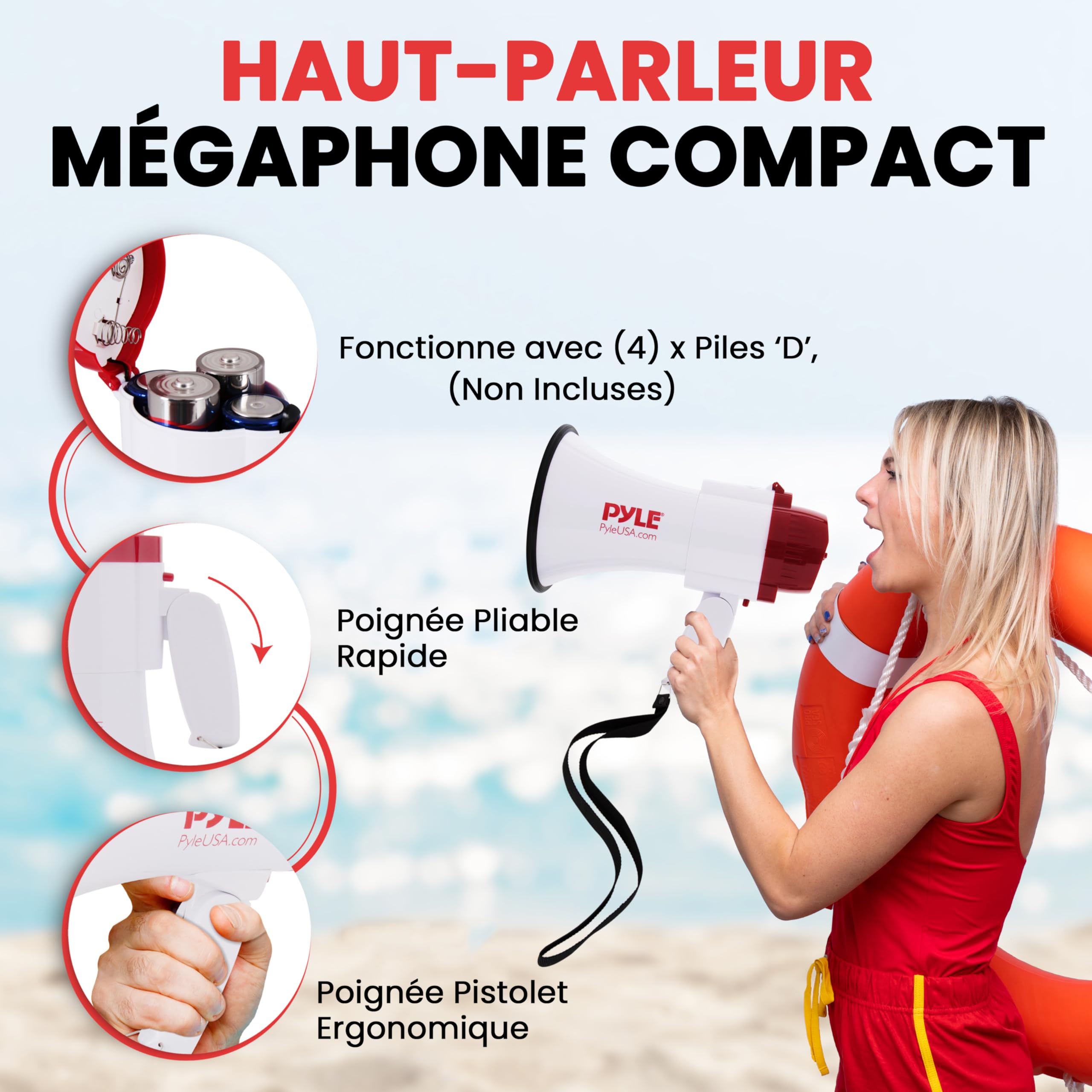 PYLE Haut-Parleur Mégaphone Léger - Mégaphone Porte-Voix avec Sirène Intégrée, Contrôle du Volume Réglable et Portée de 732 mètres