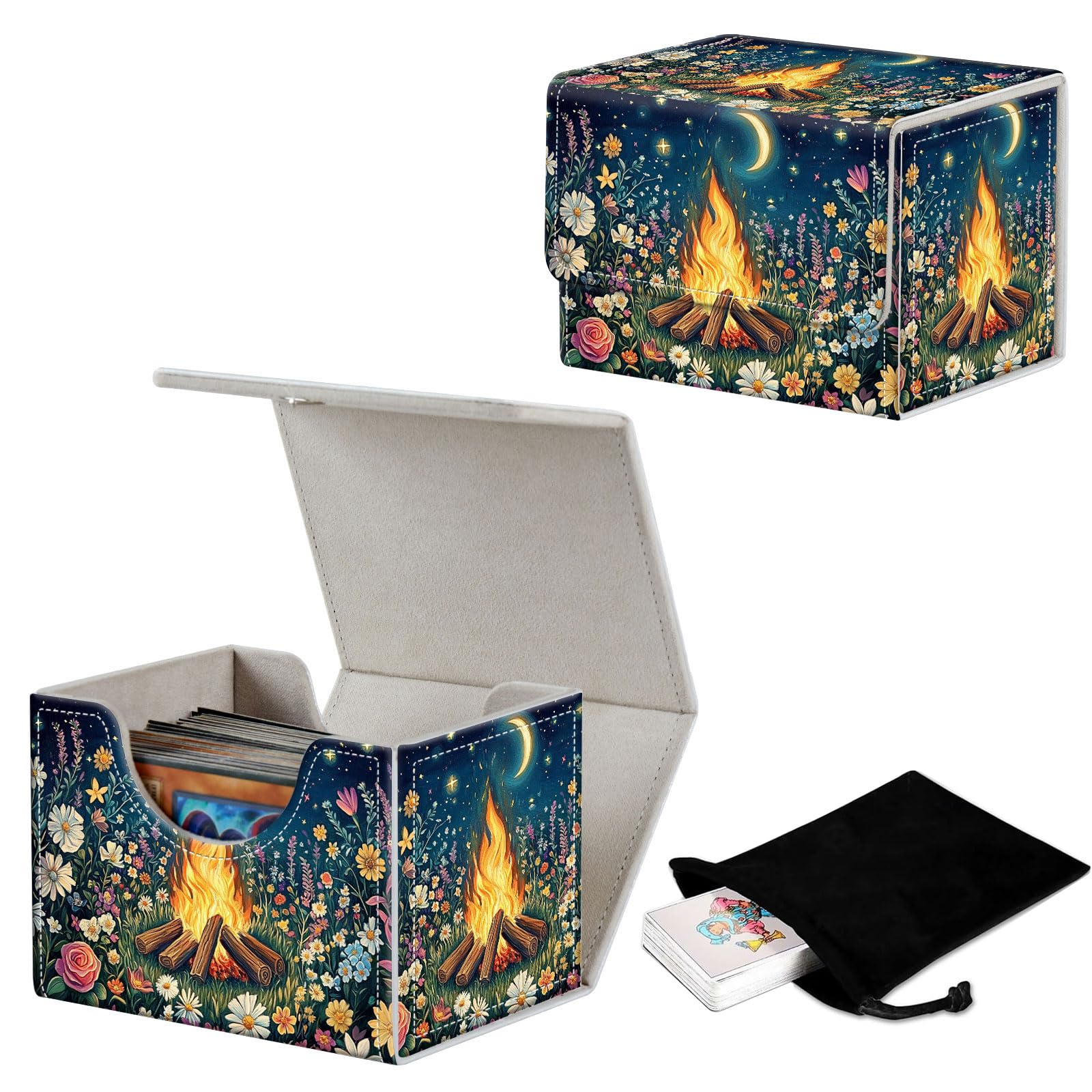 GYSYZJDH Stylish MTG Deck Box for 110+ Cards, Magnetic Commander Deck Case with Bonus Game Card Pouch, Durable Storage for TCG and Sleeved Magic Cards, Bonfire