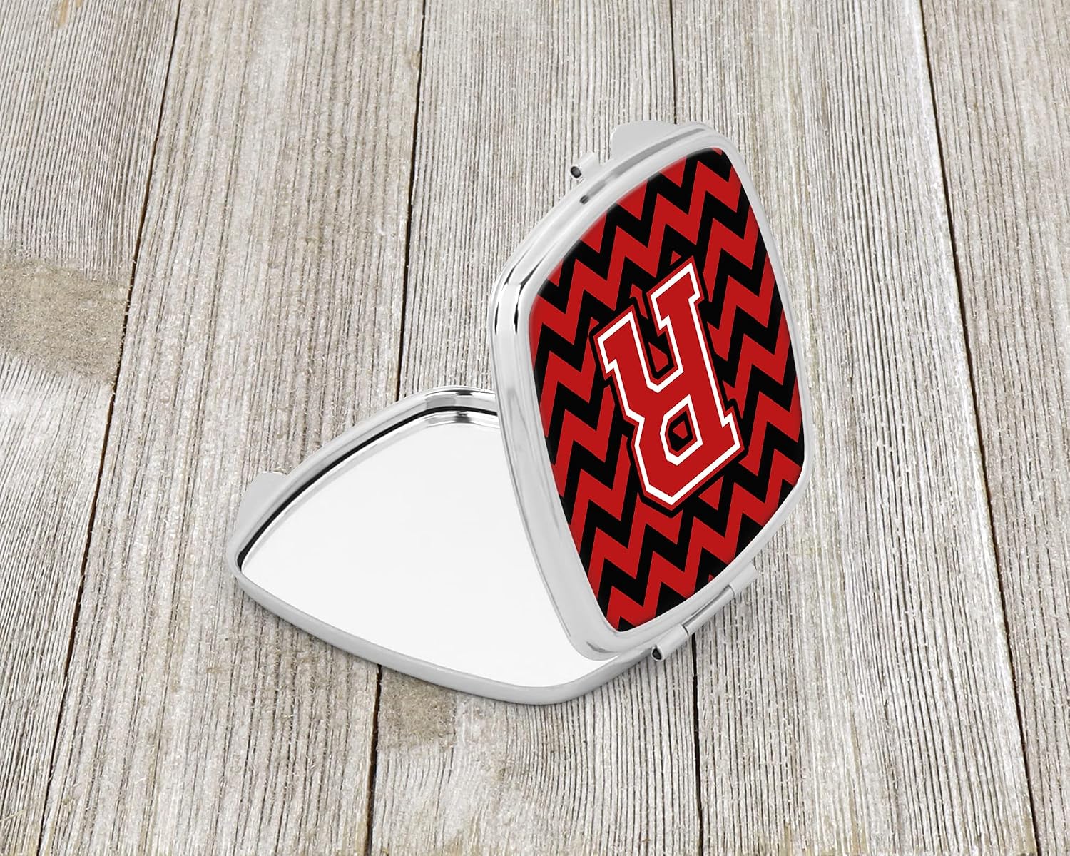 Caroline's Treasures CJ1047-RSCM Letter R Chevron Black and Red Compact Mirror Decorative Travel Makeup Mirror for Women Girls Gifts Pocket Makeup Mirror Folding Handheld