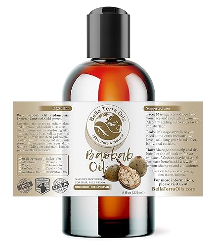 Miniatura 2 de Bella Terra Oils NUEVO Aceite de Baobab 8oz Prensado en frío Sin refinar Orgánico Un solo ingrediente Suaviza la piel seca áspera Hidratante natural