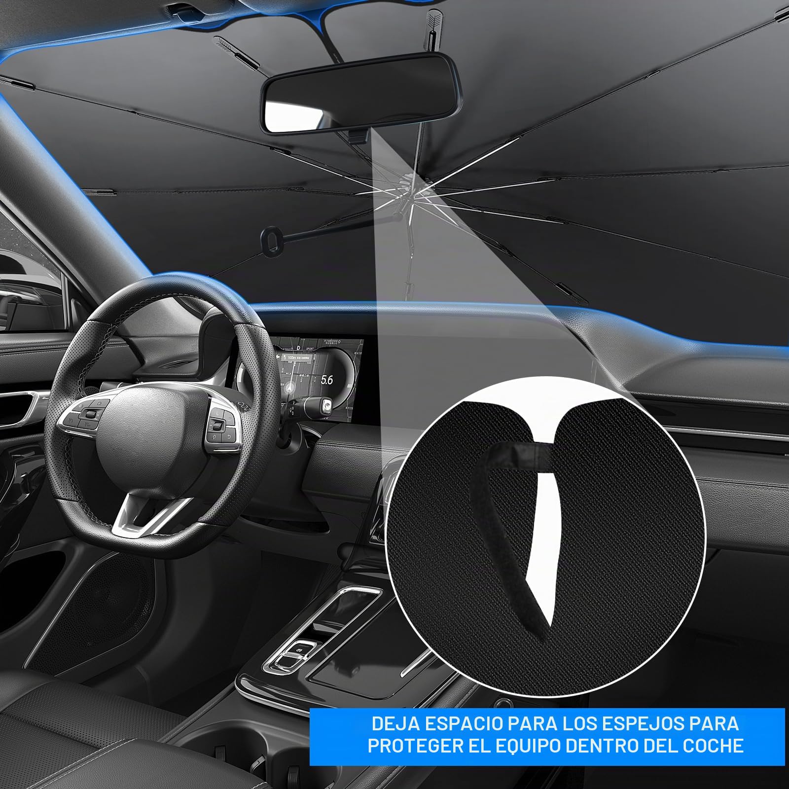 Paraguas Anti-Sol para Coche, Parabrisas Plegable del Automóvilde automóviles con Mango de Cuerda Anti - raspado, tamaño Flexible, fácil de Instalar, Adecuado para el estacionamiento al Aire Libre