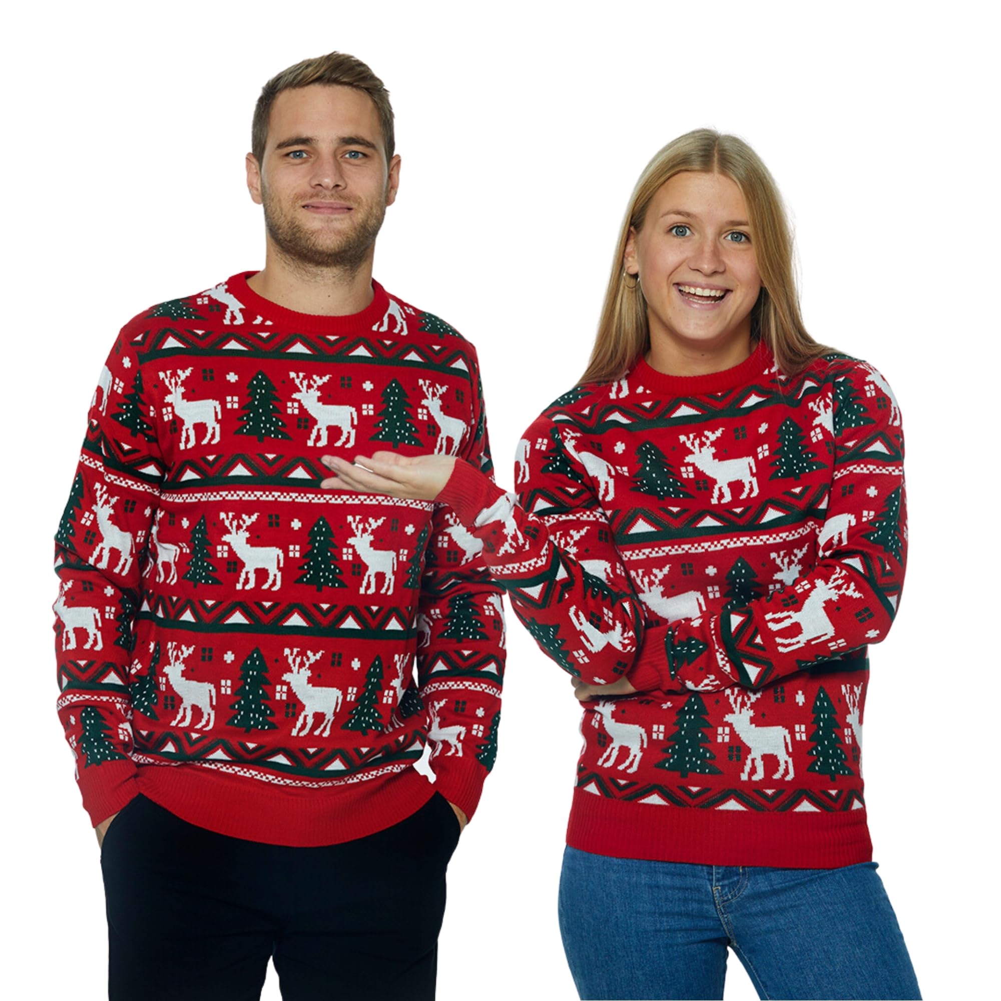 Weihnachtspullover Damen und Herren | Ugly Christmas Sweater | Unisex Hässliche Weihnachtspullover mit Rundhalsausschnit | Lustig Weihnachtspullover Familie Set