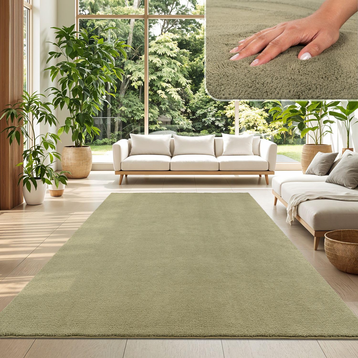 TT Home Wohnzimmer Teppich Kurzflor Anti-Rutsch Rückseite Unifarben Modern Waschbar