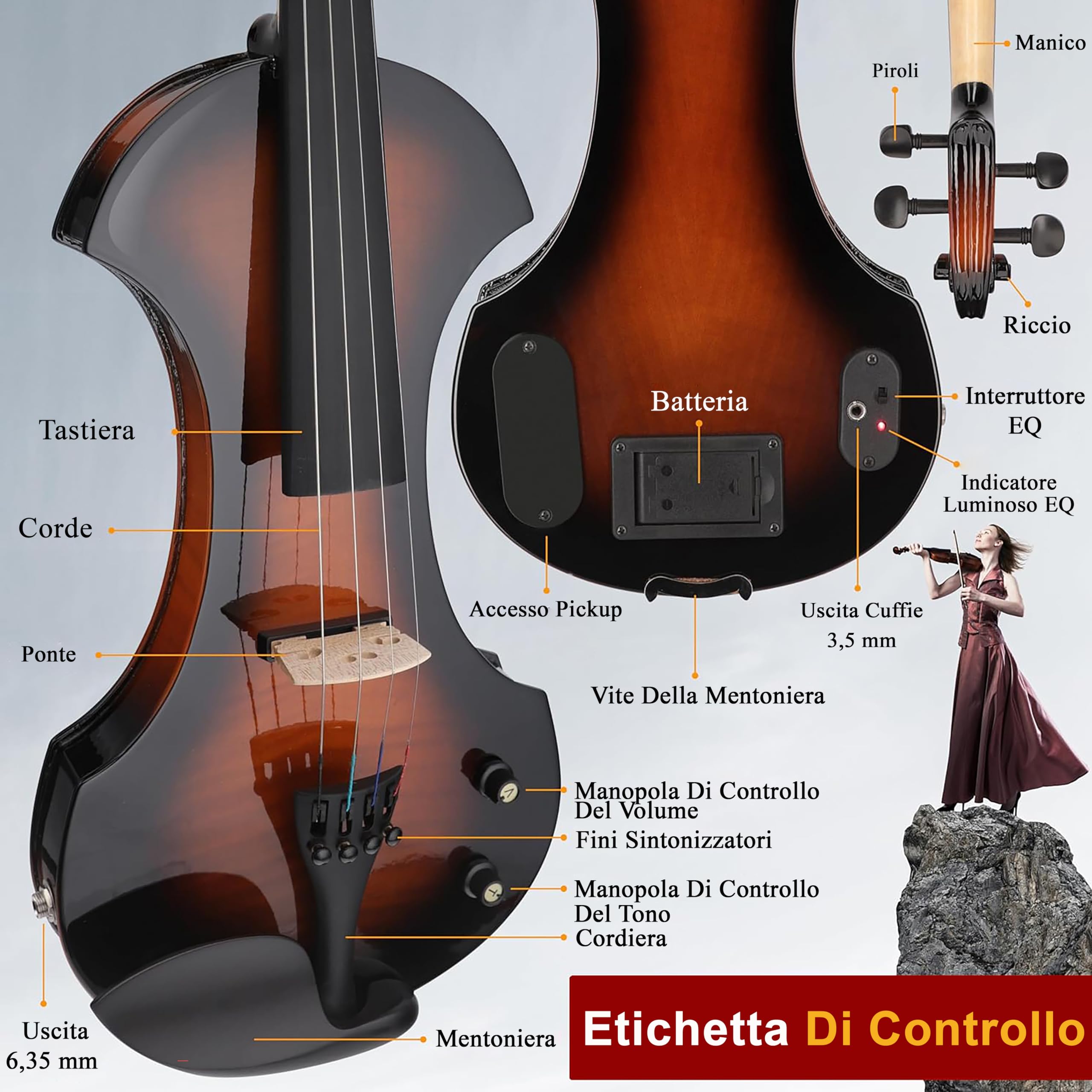 Pyle 4/4 Violino Elettrico Silenzioso con Kit Amplificatore, Violino in Legno Massello con Amplificatore da 10W e Accessori Completi, Strumento a Corde Orchestrale per Principianti e Uso Professionale