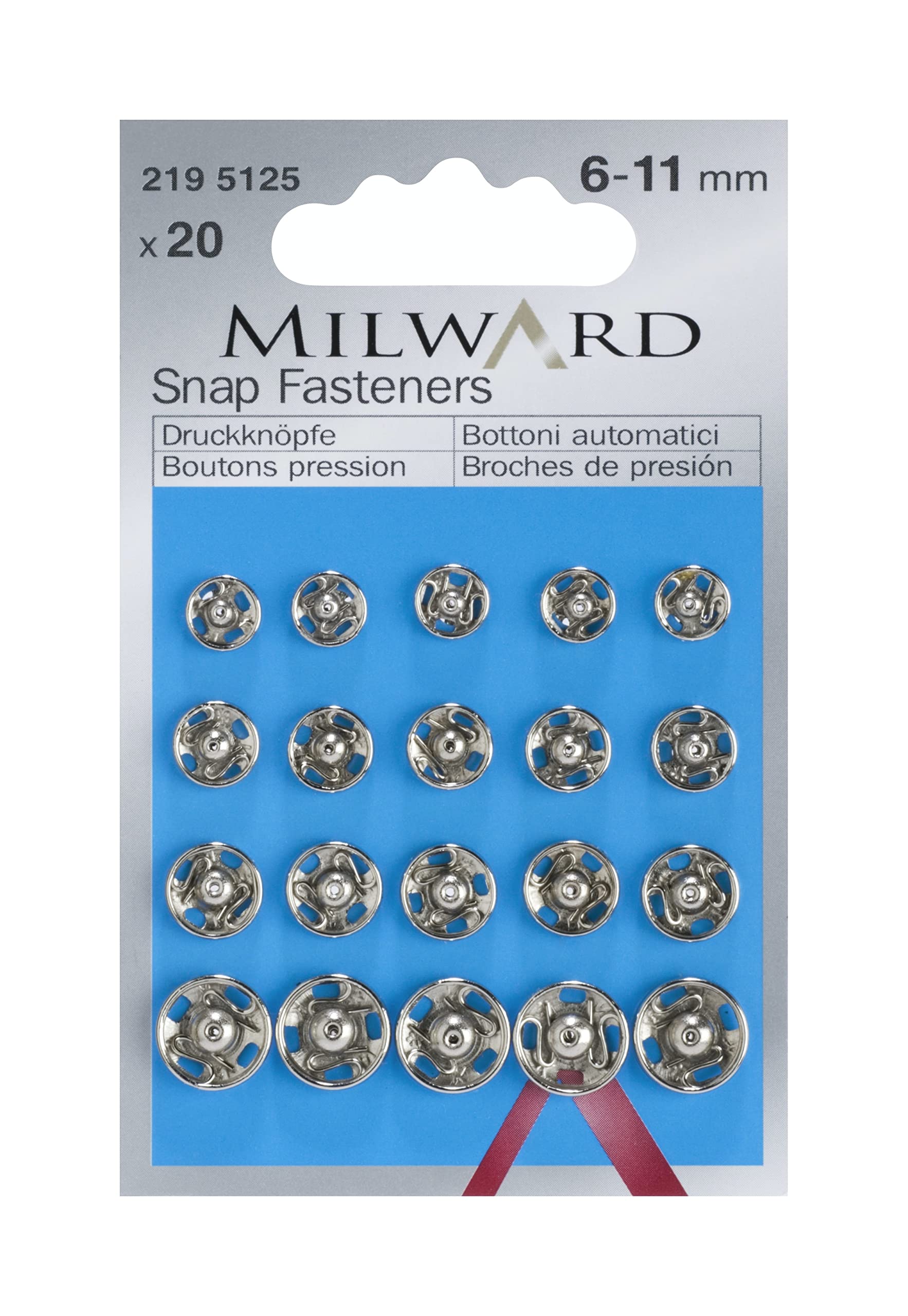 Milward 2195125 Hard Haberdashery Brass Silver 6-11 mm