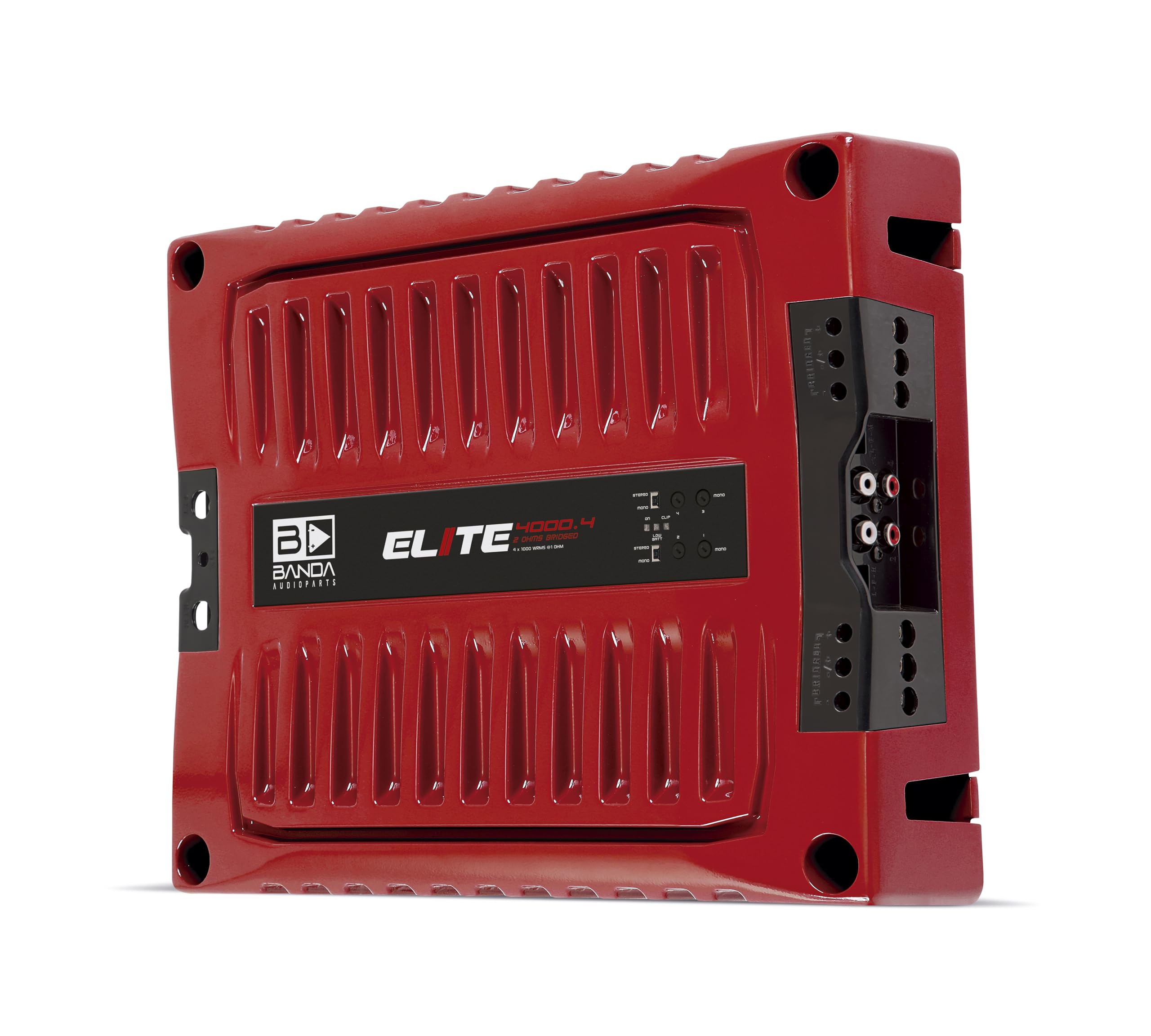 4-Ch. Vehicle Audio Bass Amplifier - 1000 Watts High-Powered Mono Bass Amplifier w/Subsonic Filter & Low Pass Filter Stable at 1 ohm, LED Indicators, Sound Specialization, Red - BANDA 4000.41OHMRED