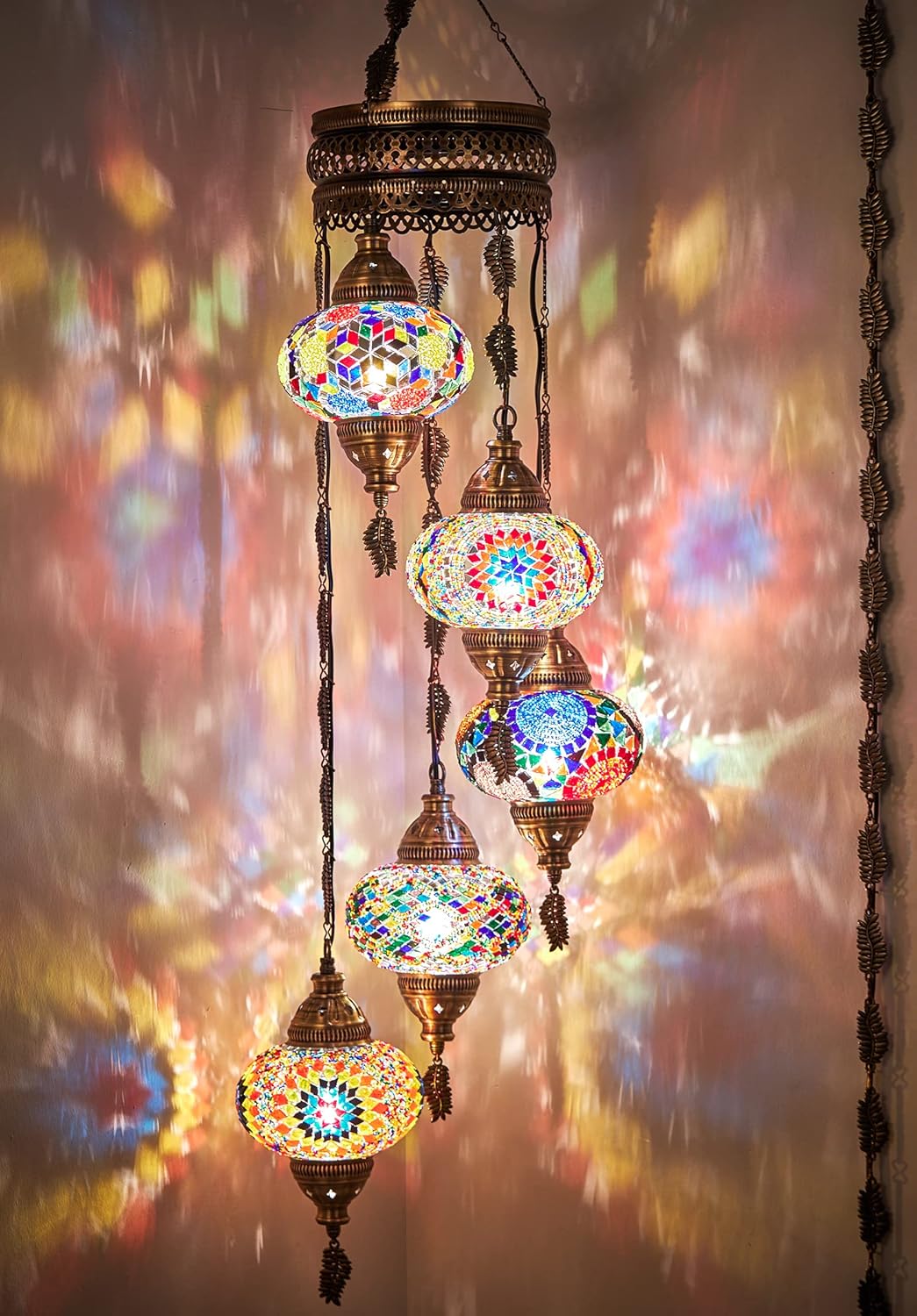 DEMMEX 5 Globe Turkish Moroccan Mosaic Swag Plug-In Chandelier