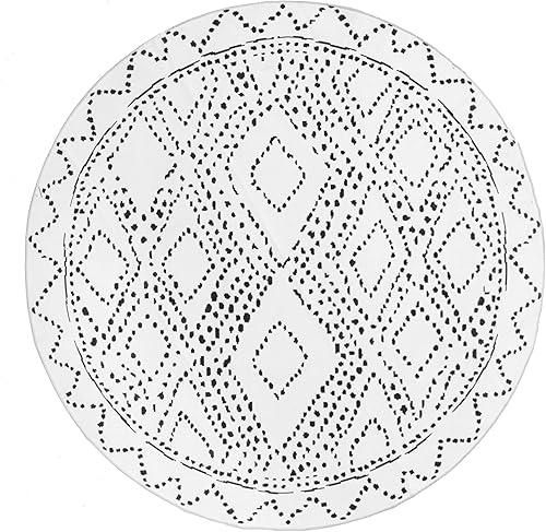 Miniatura 3 de nuLOOM Mila - Alfombra redonda de enrejado de diamantes lavable a máquina, 8 pies, color blanco